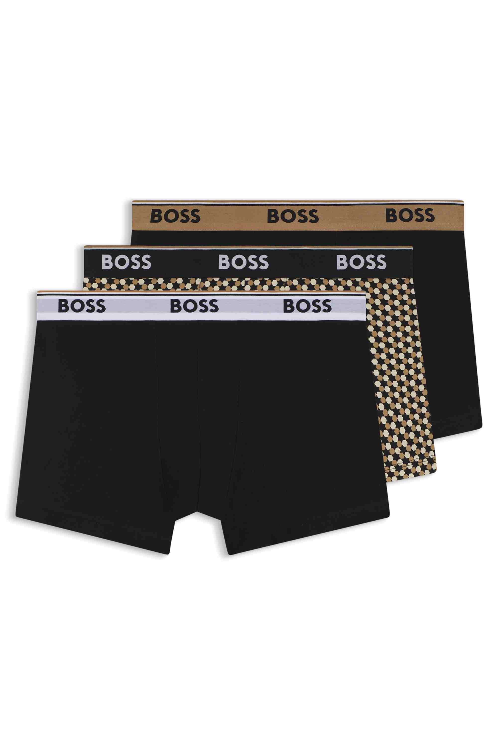 Three-pack of logo-waistband trunks in stretch cotton