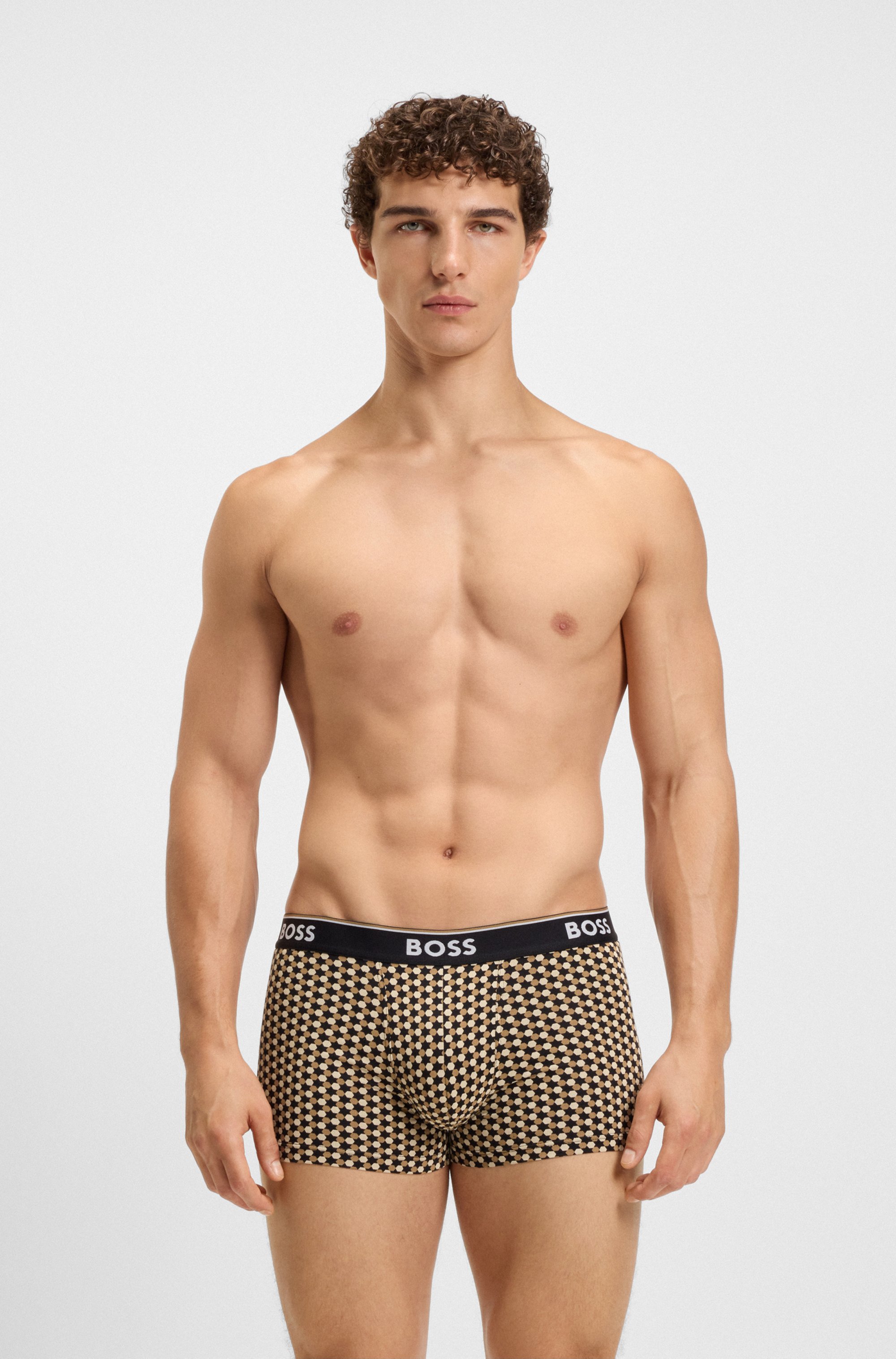 Three-pack of logo-waistband trunks in stretch cotton