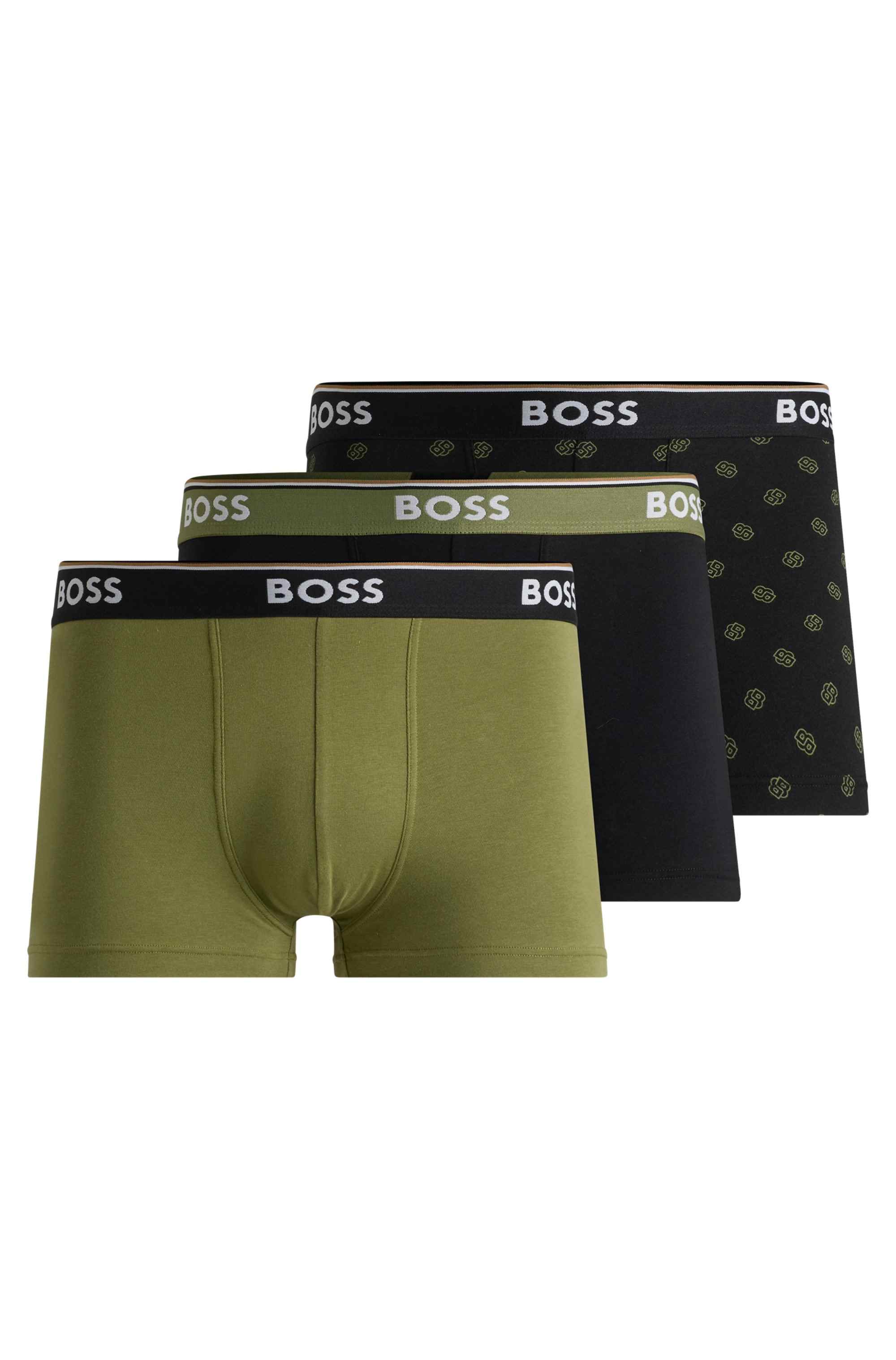 Three-pack of logo-waistband trunks in stretch cotton