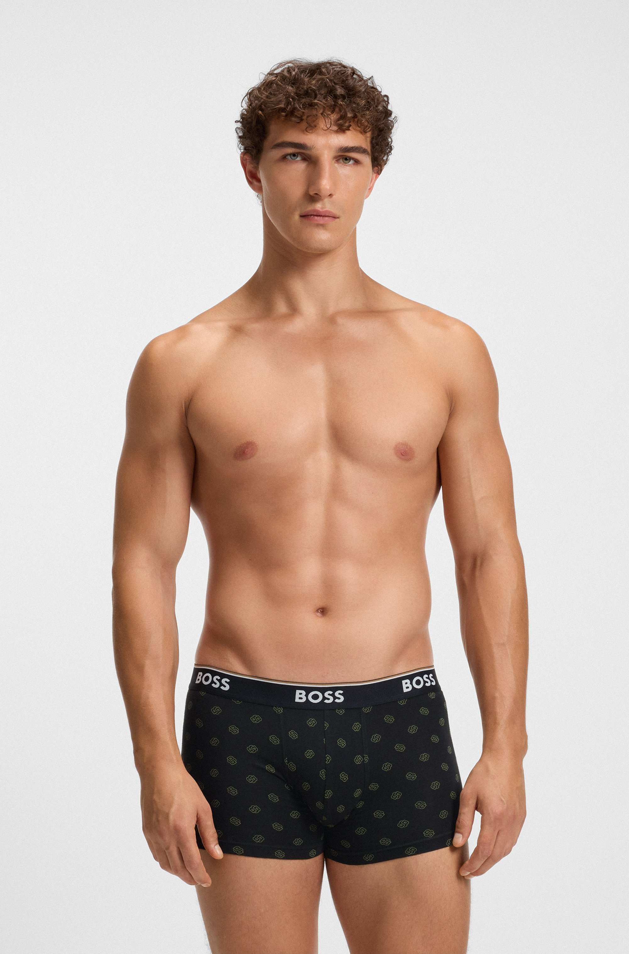 Three-pack of logo-waistband trunks in stretch cotton