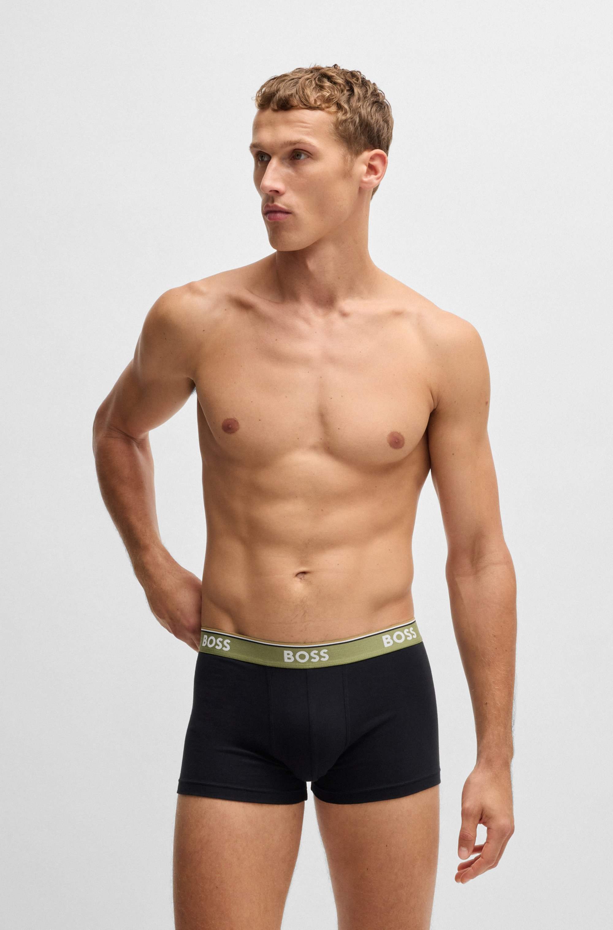 Three-pack of logo-waistband trunks in stretch cotton