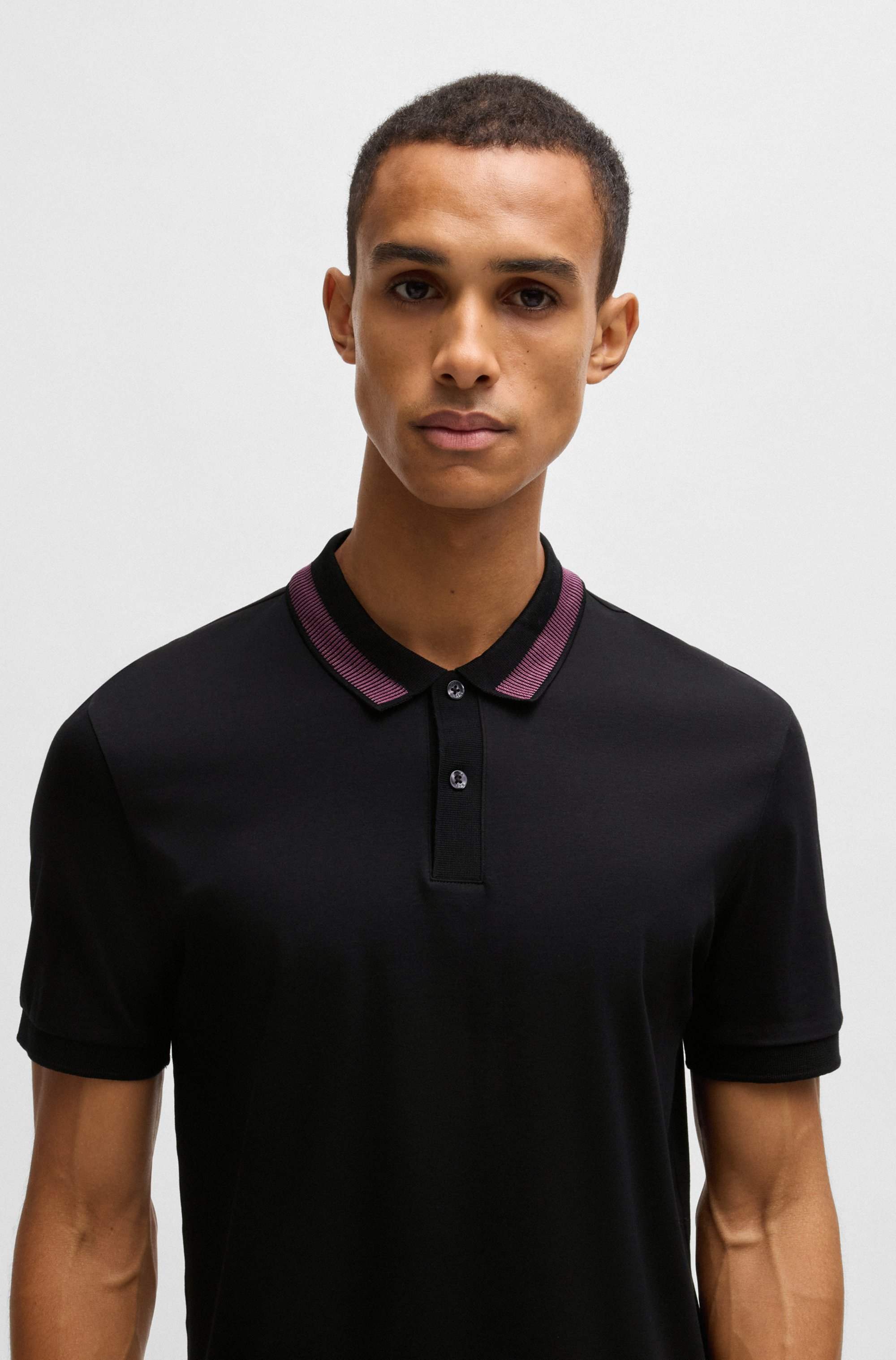 Mercerised-cotton slim-fit polo shirt with collar stripe