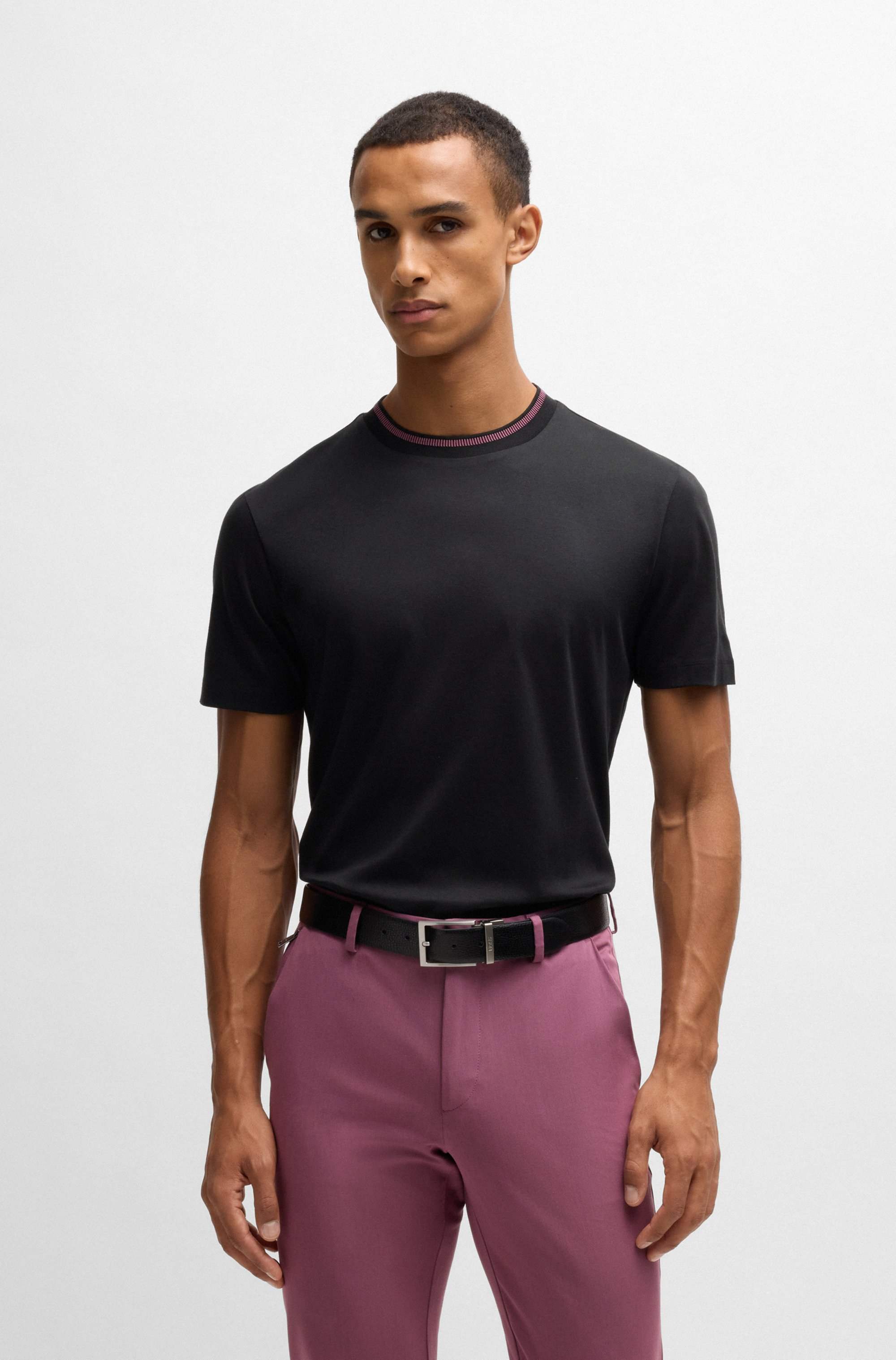 Mercerised-cotton slim-fit T-shirt with collar stripe