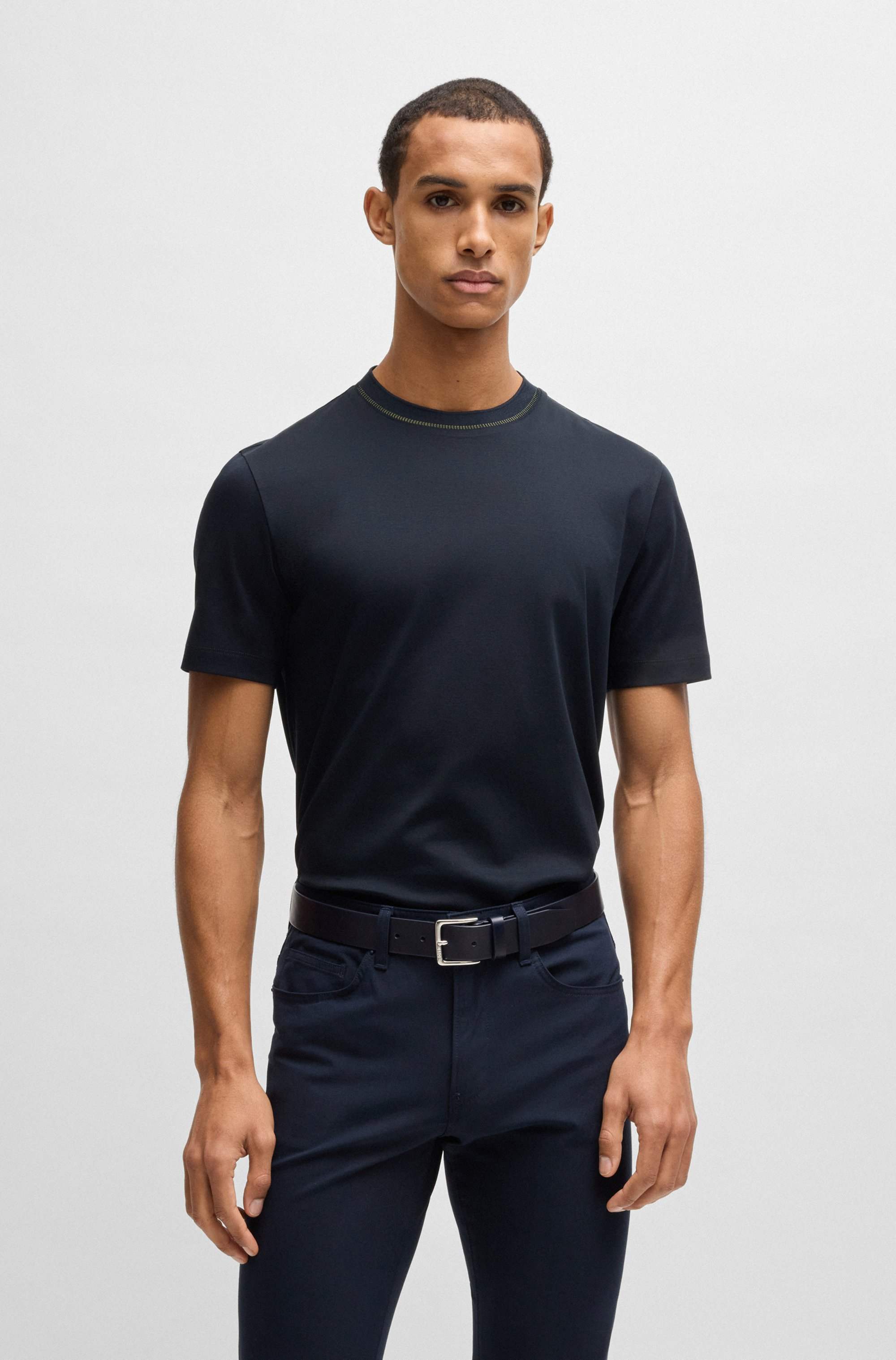 Mercerised-cotton slim-fit T-shirt with collar stripe