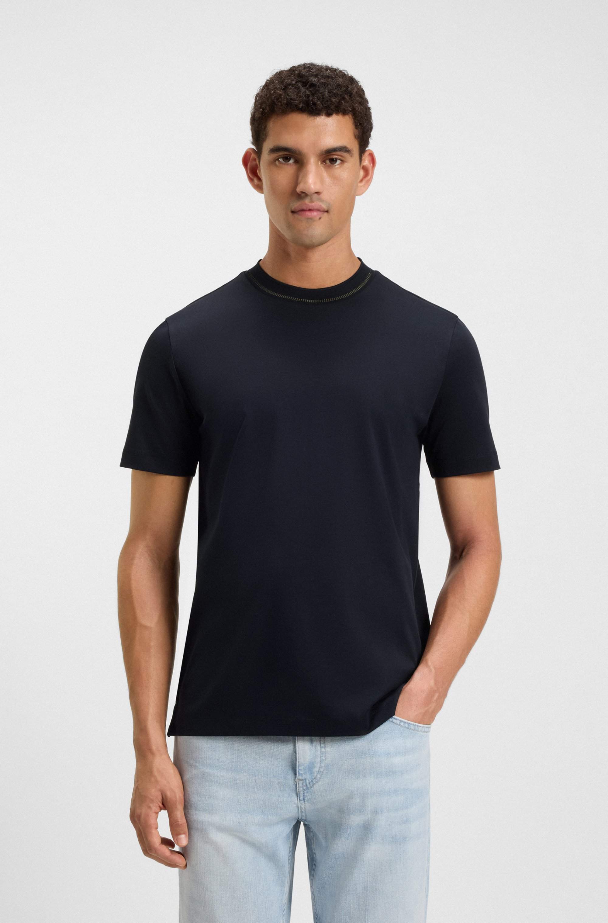 Mercerised-cotton slim-fit T-shirt with collar stripe