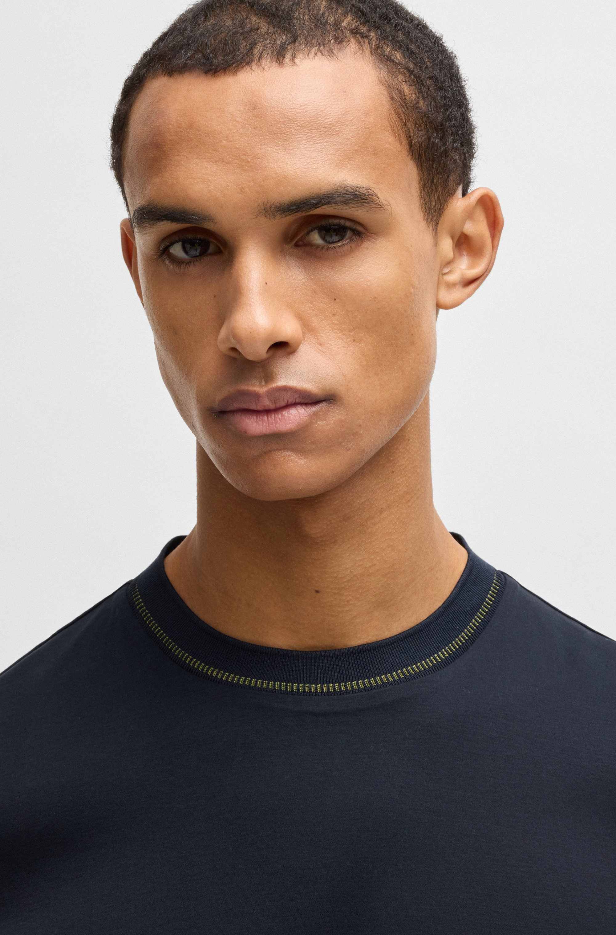 Mercerised-cotton slim-fit T-shirt with collar stripe
