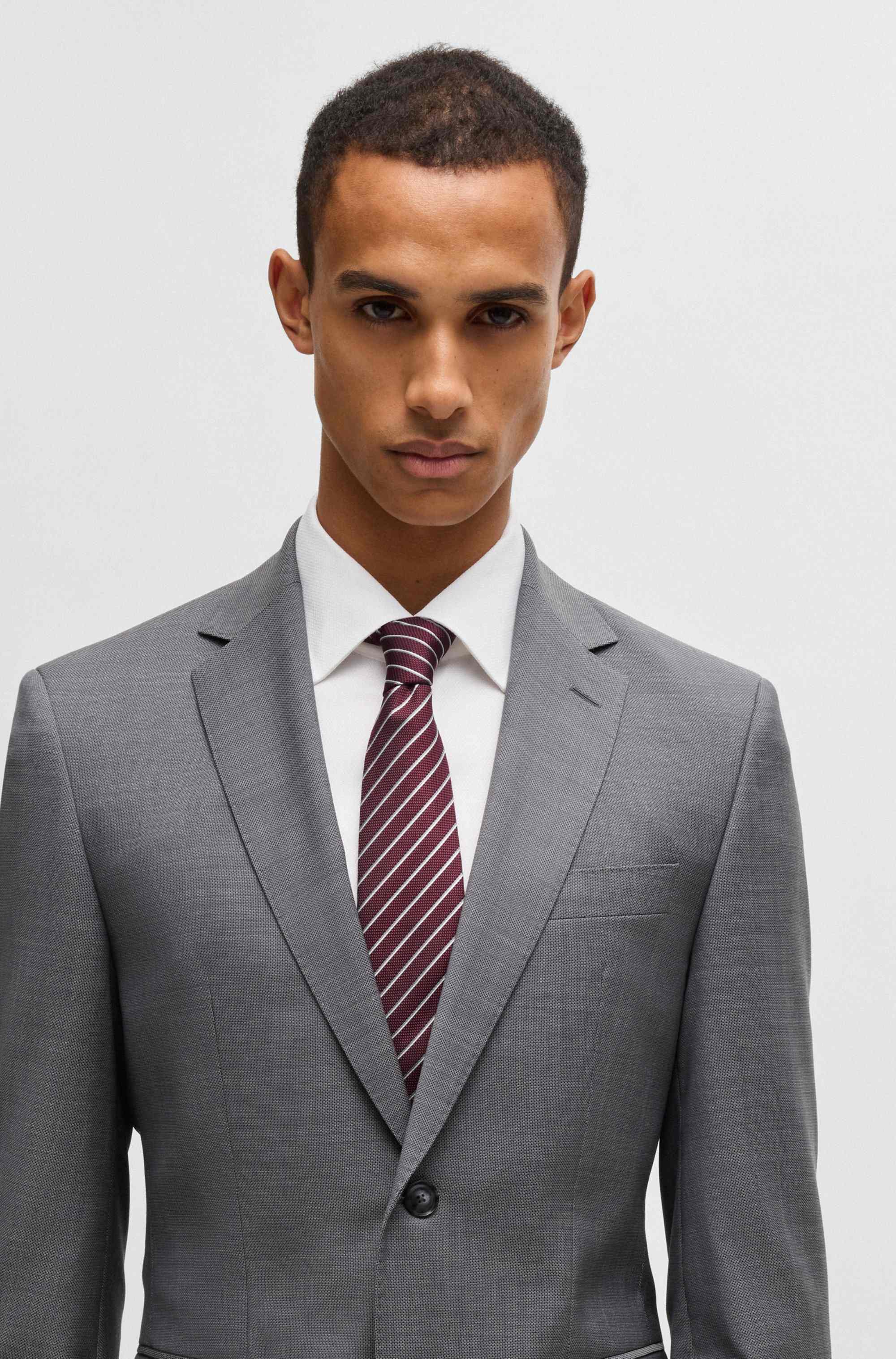 Diagonal-striped tie in silk-blend jacquard