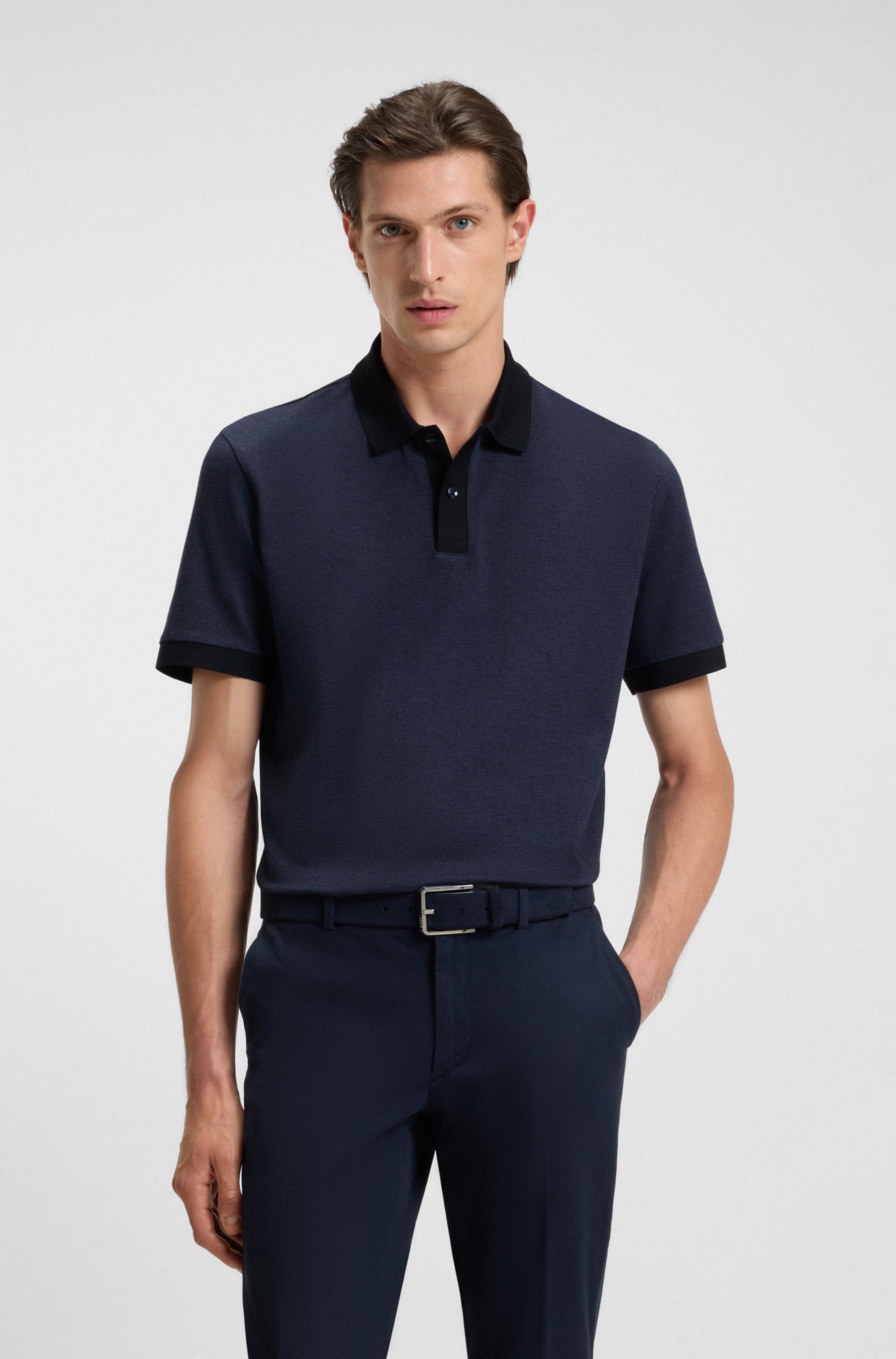 Mercerised-cotton polo shirt with micro pattern