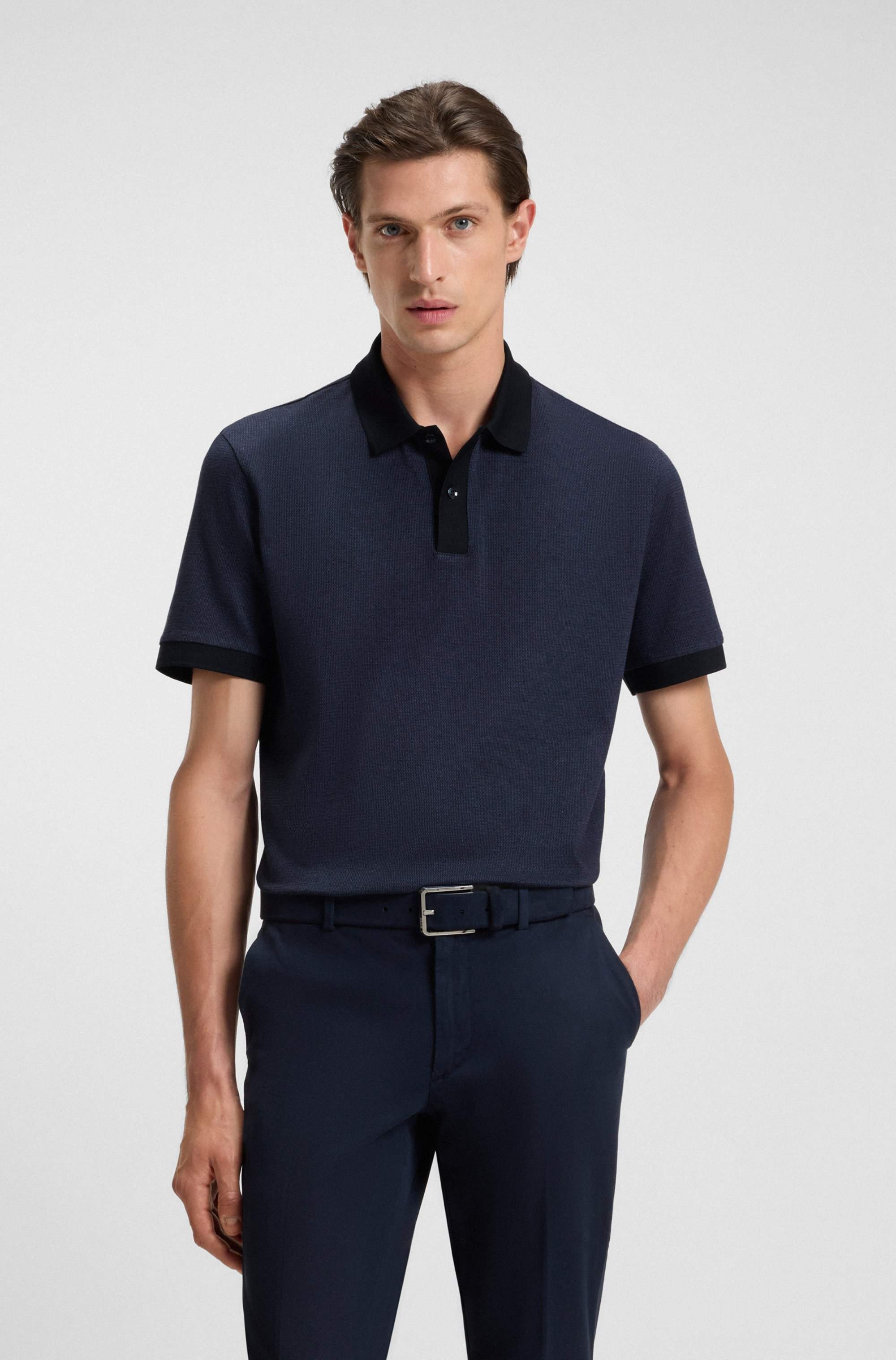 Mercerised-cotton polo shirt with micro pattern
