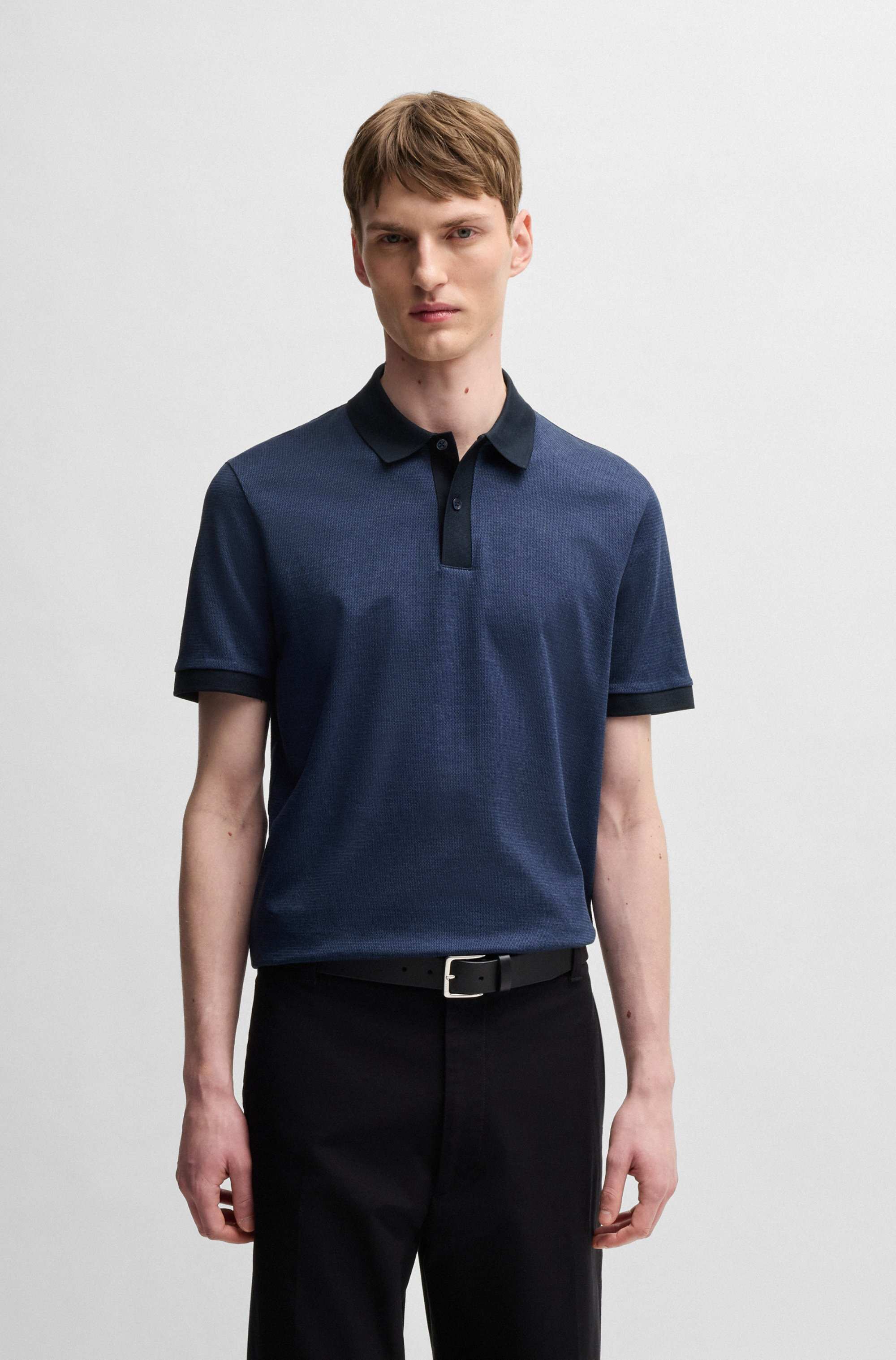 Mercerised-cotton polo shirt with micro pattern