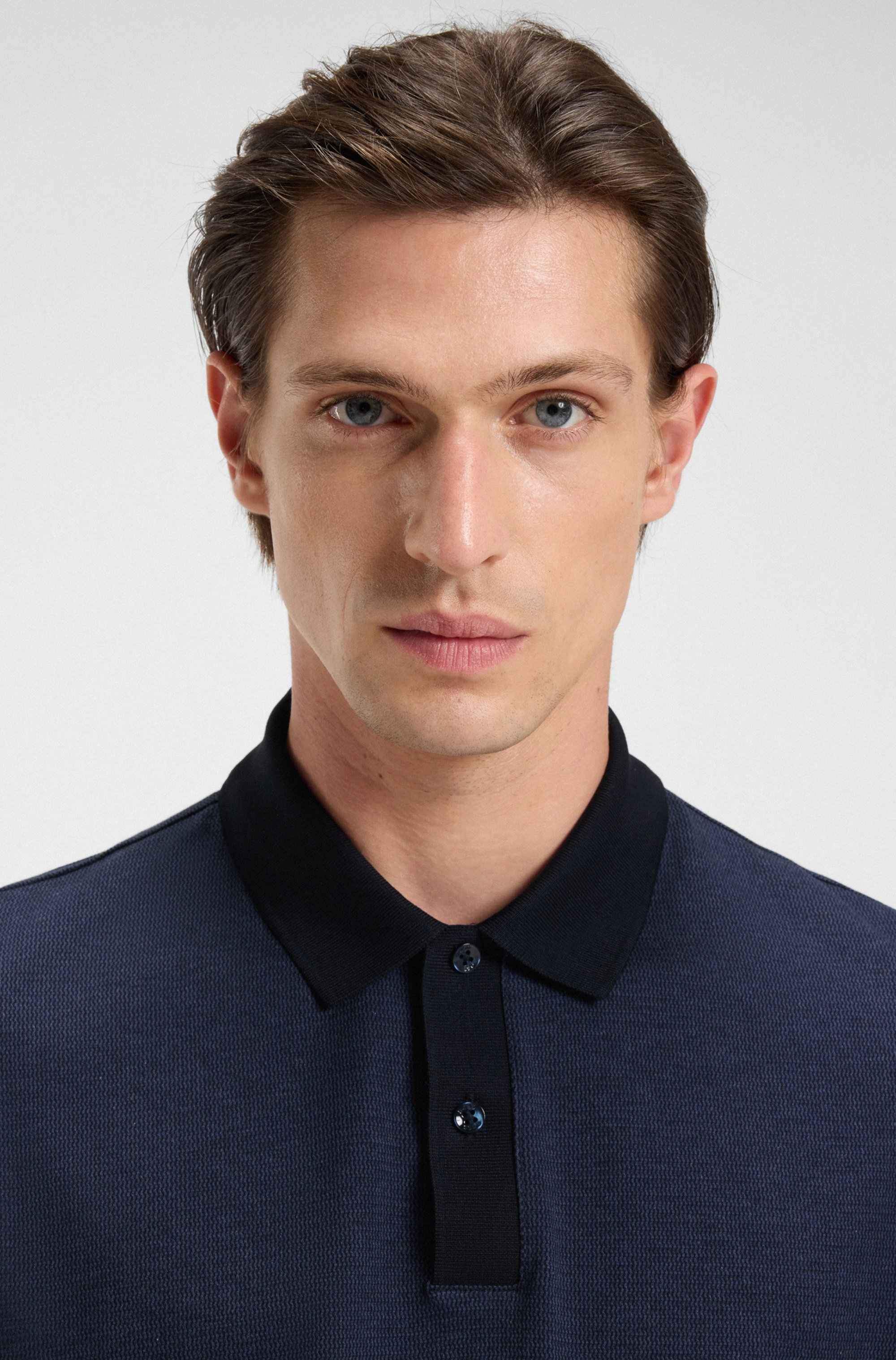 Mercerised-cotton polo shirt with micro pattern
