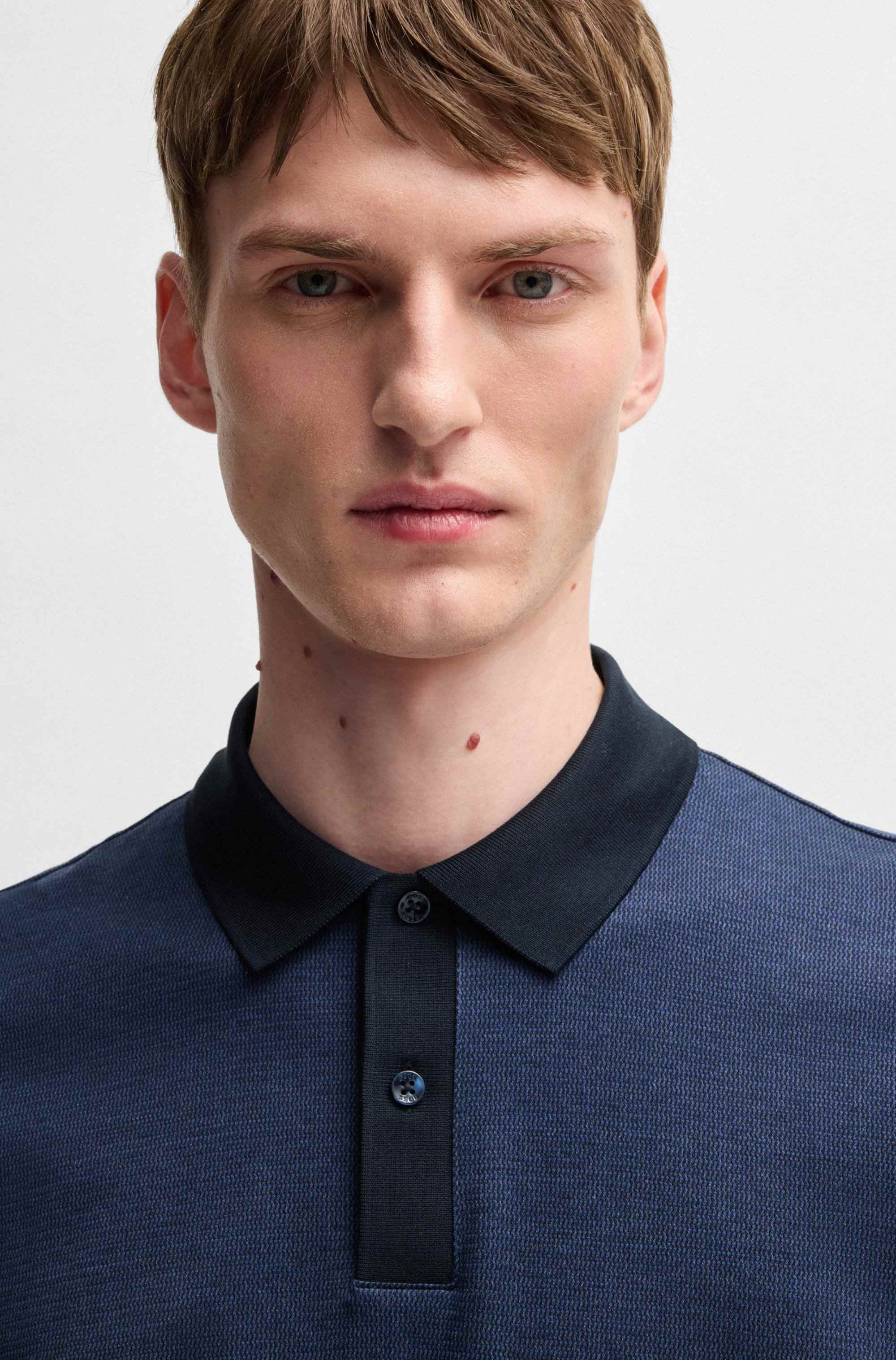 Mercerised-cotton polo shirt with micro pattern