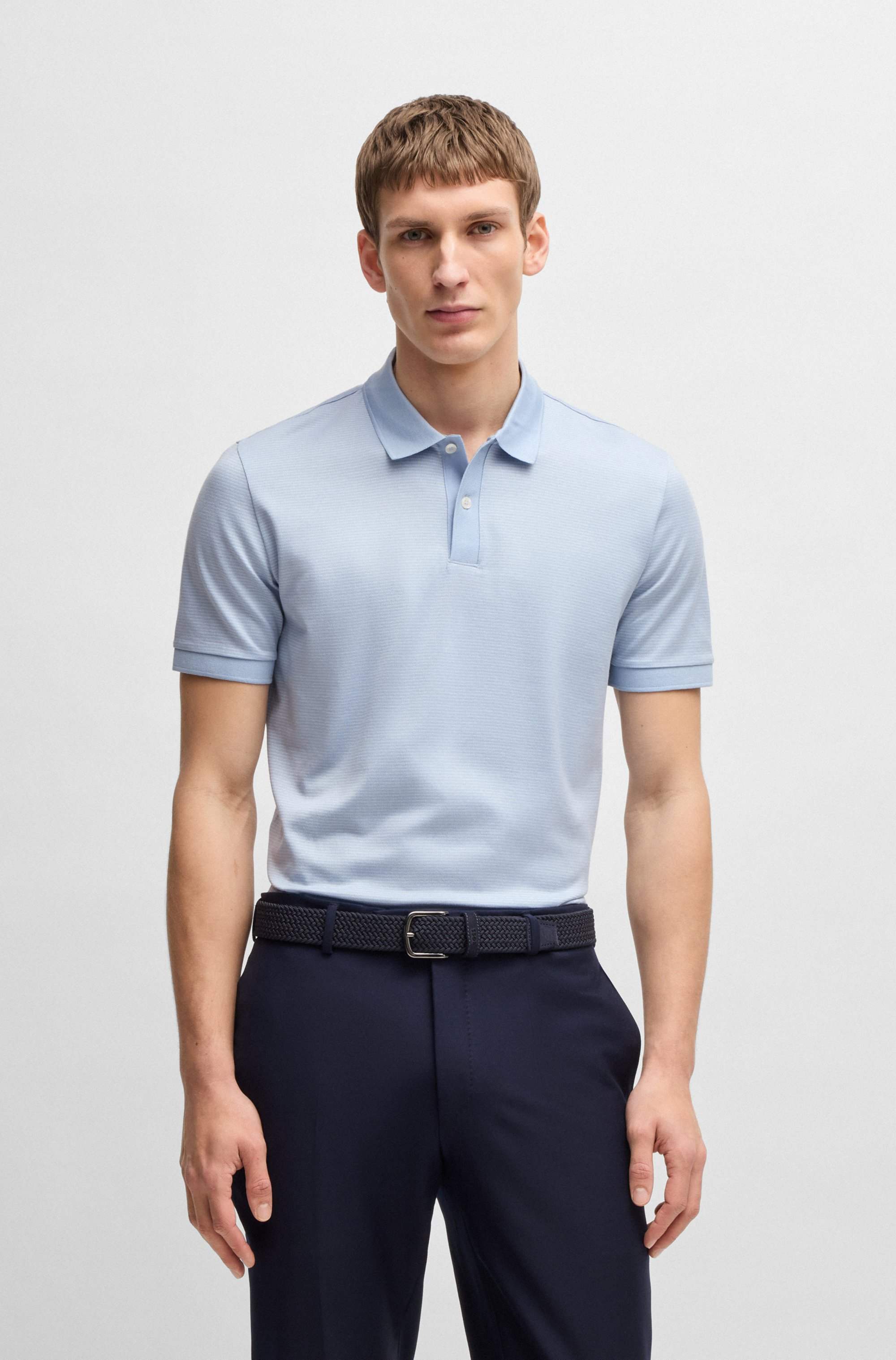 Mercerised-cotton polo shirt with micro pattern