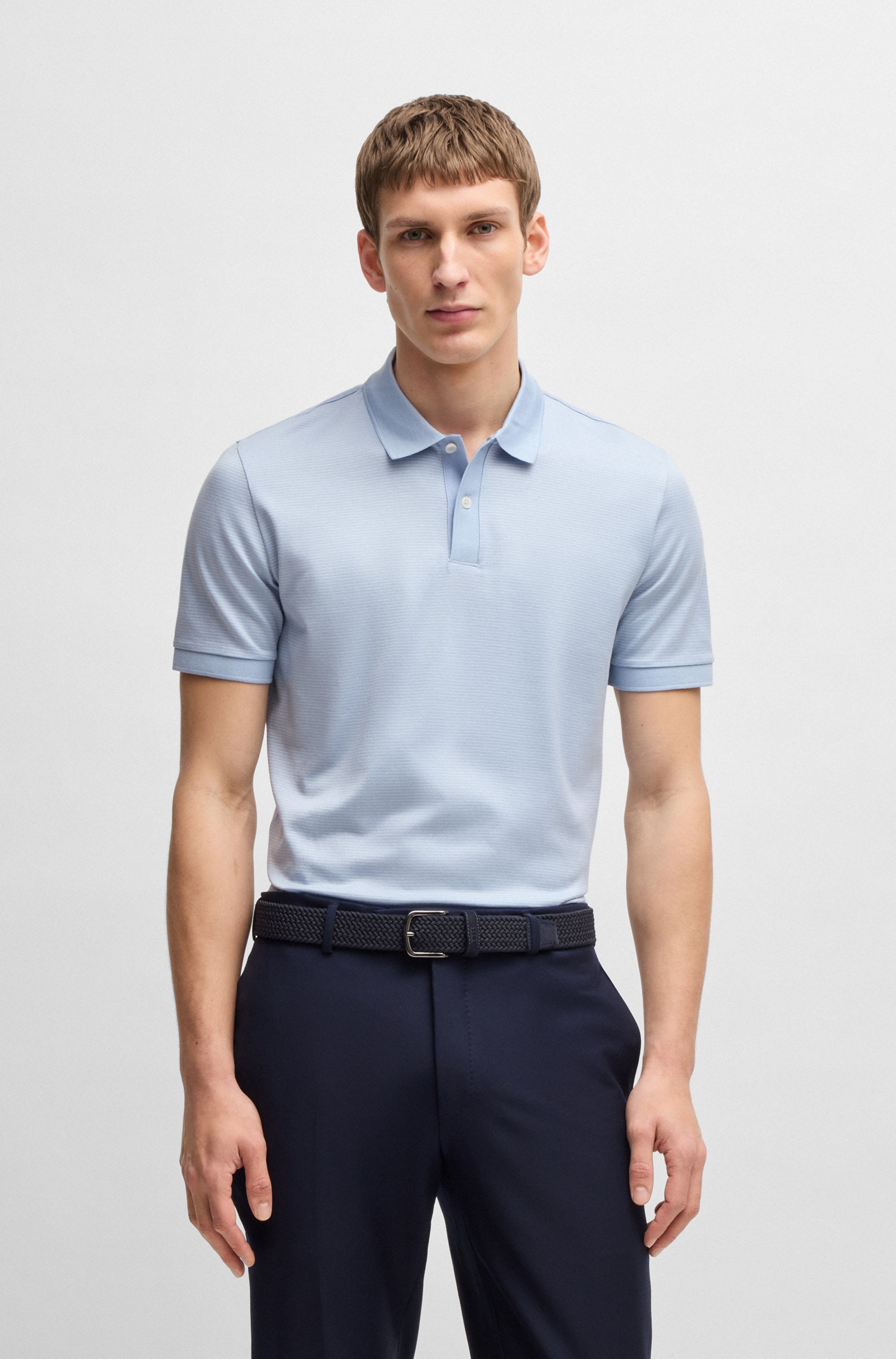Mercerised-cotton polo shirt with micro pattern