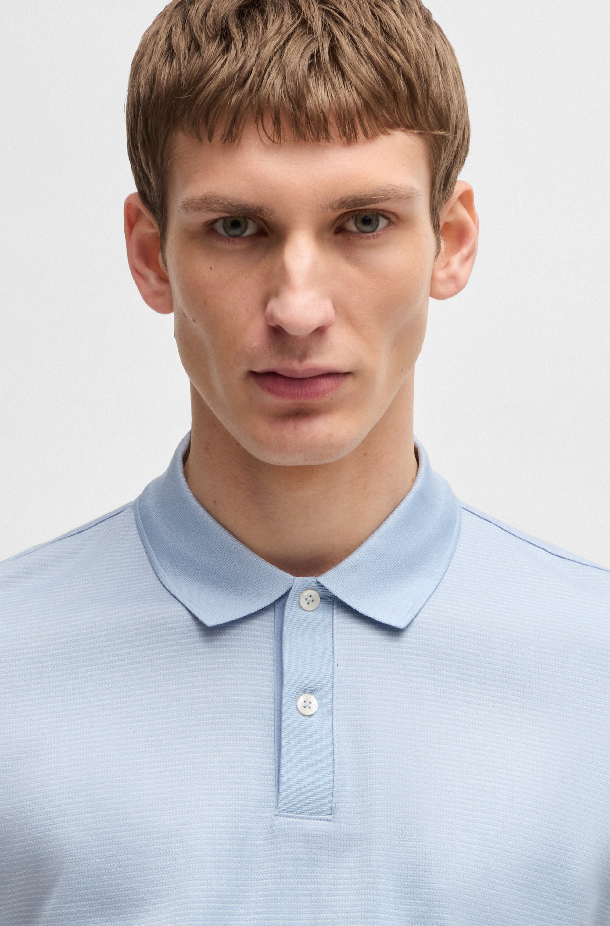 Mercerised-cotton polo shirt with micro pattern