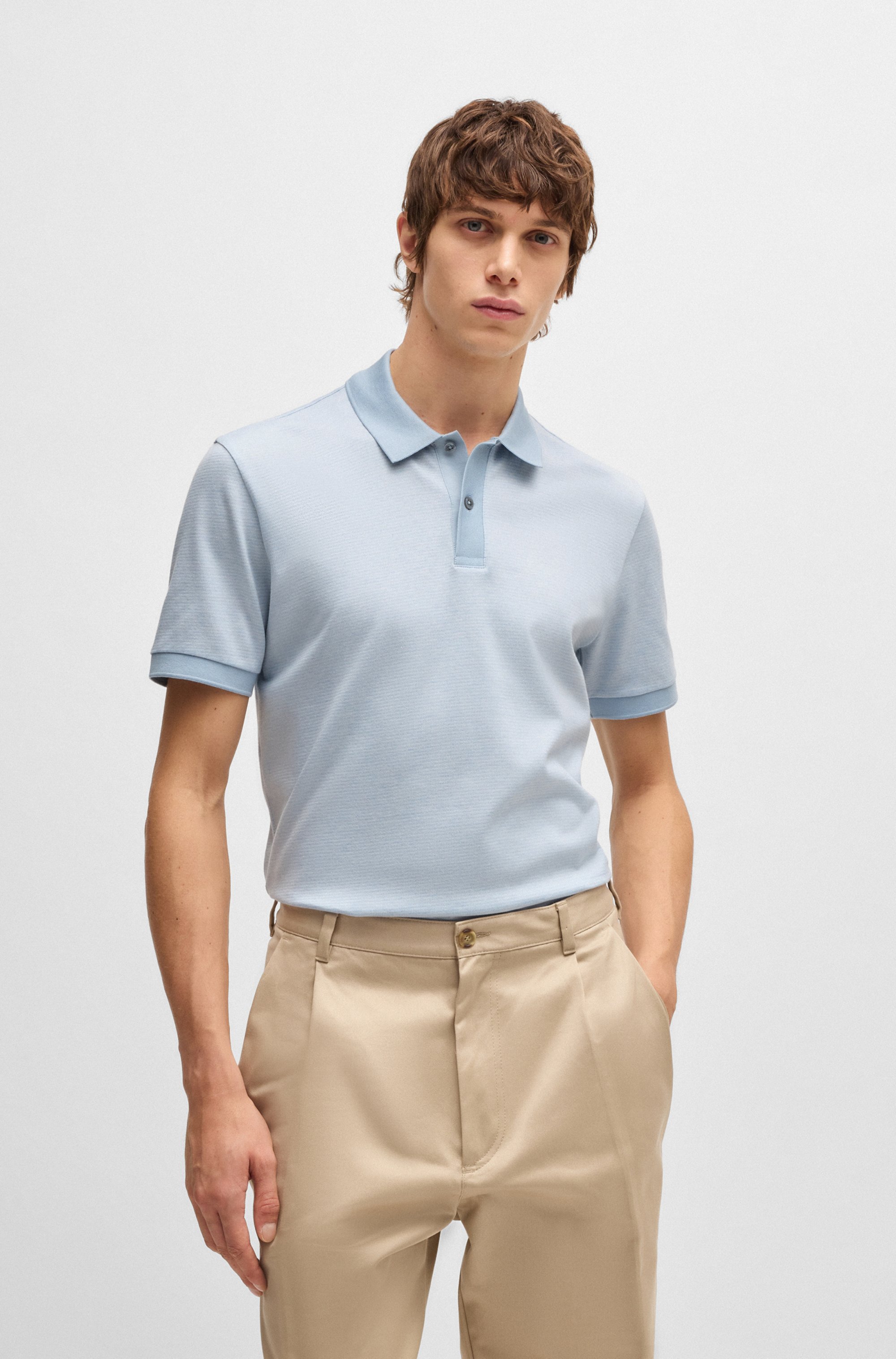 Mercerised-cotton polo shirt with micro pattern