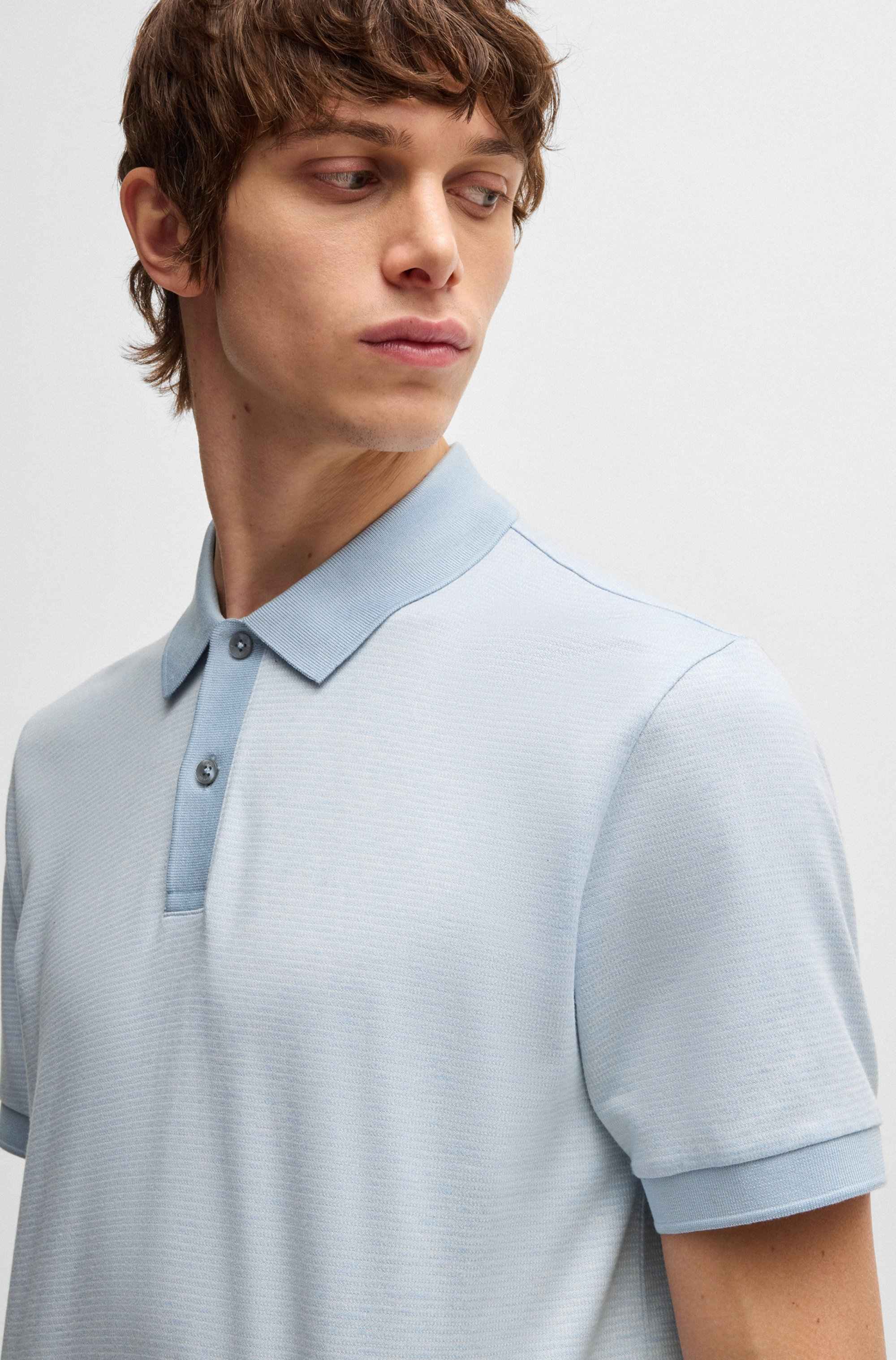 Mercerised-cotton polo shirt with micro pattern