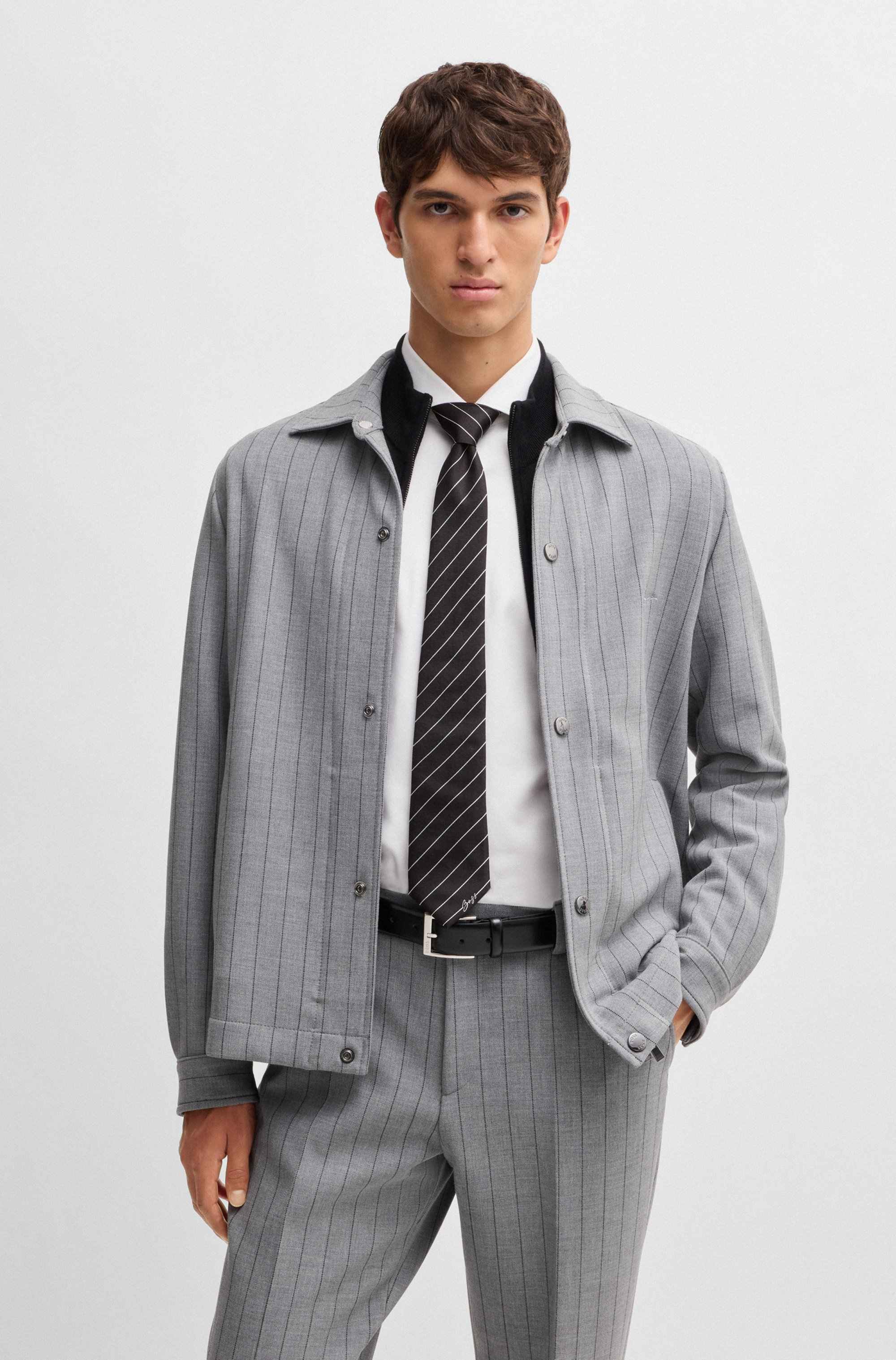 Silk-jacquard tie with diagonal stripes