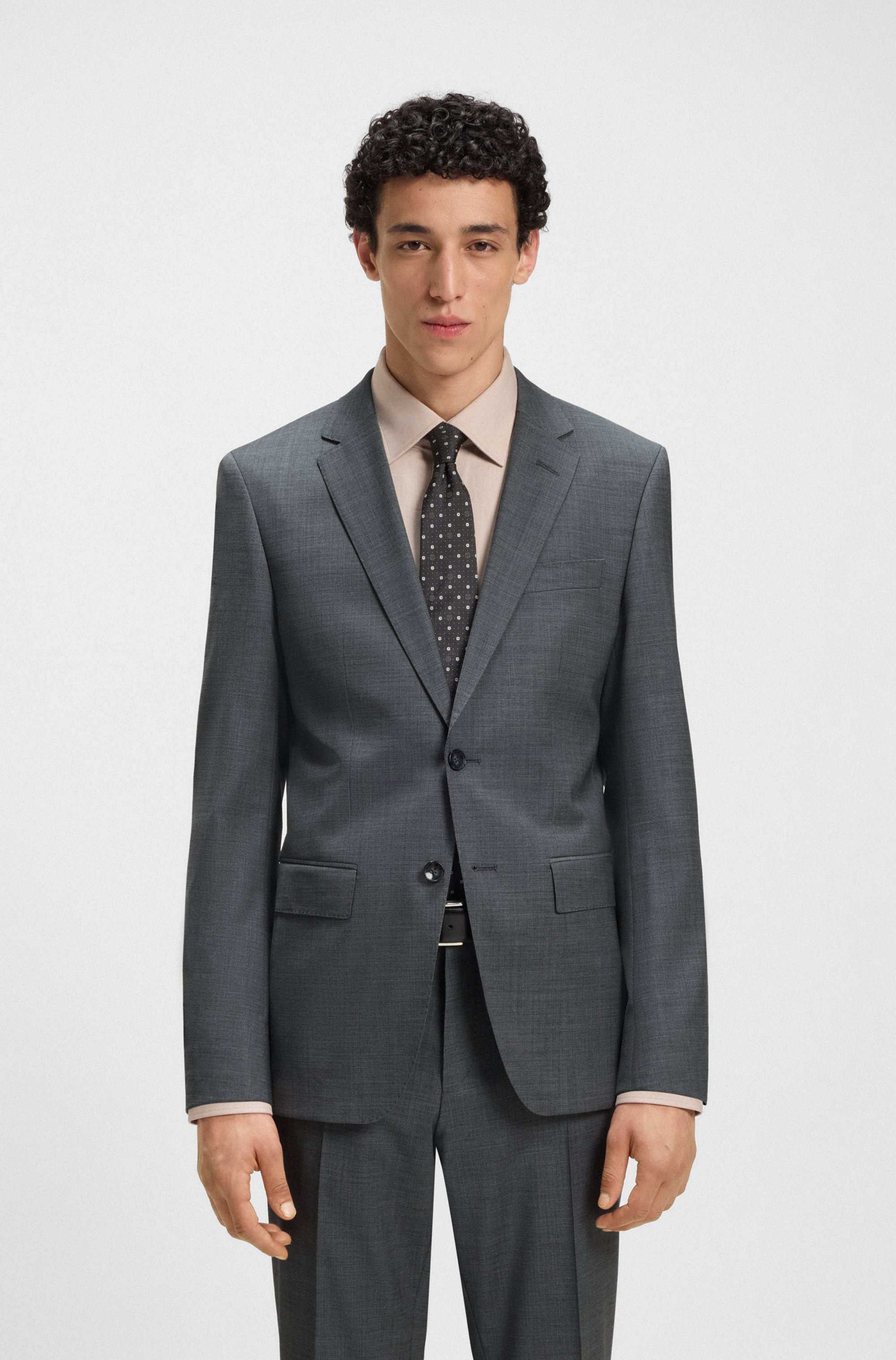 Slim-fit suit in a micro-patterned wool blend