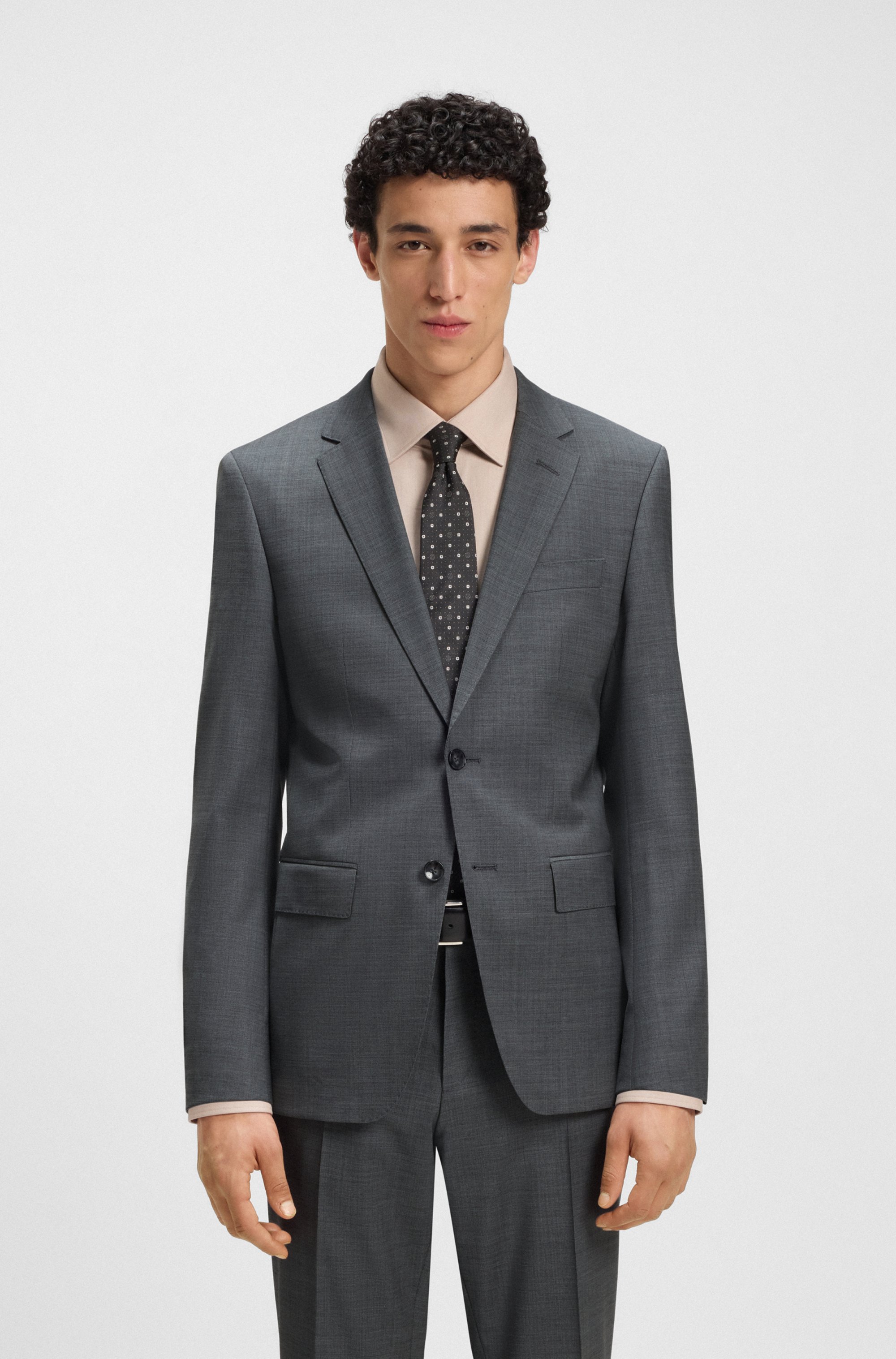Slim-fit suit in a micro-patterned wool blend