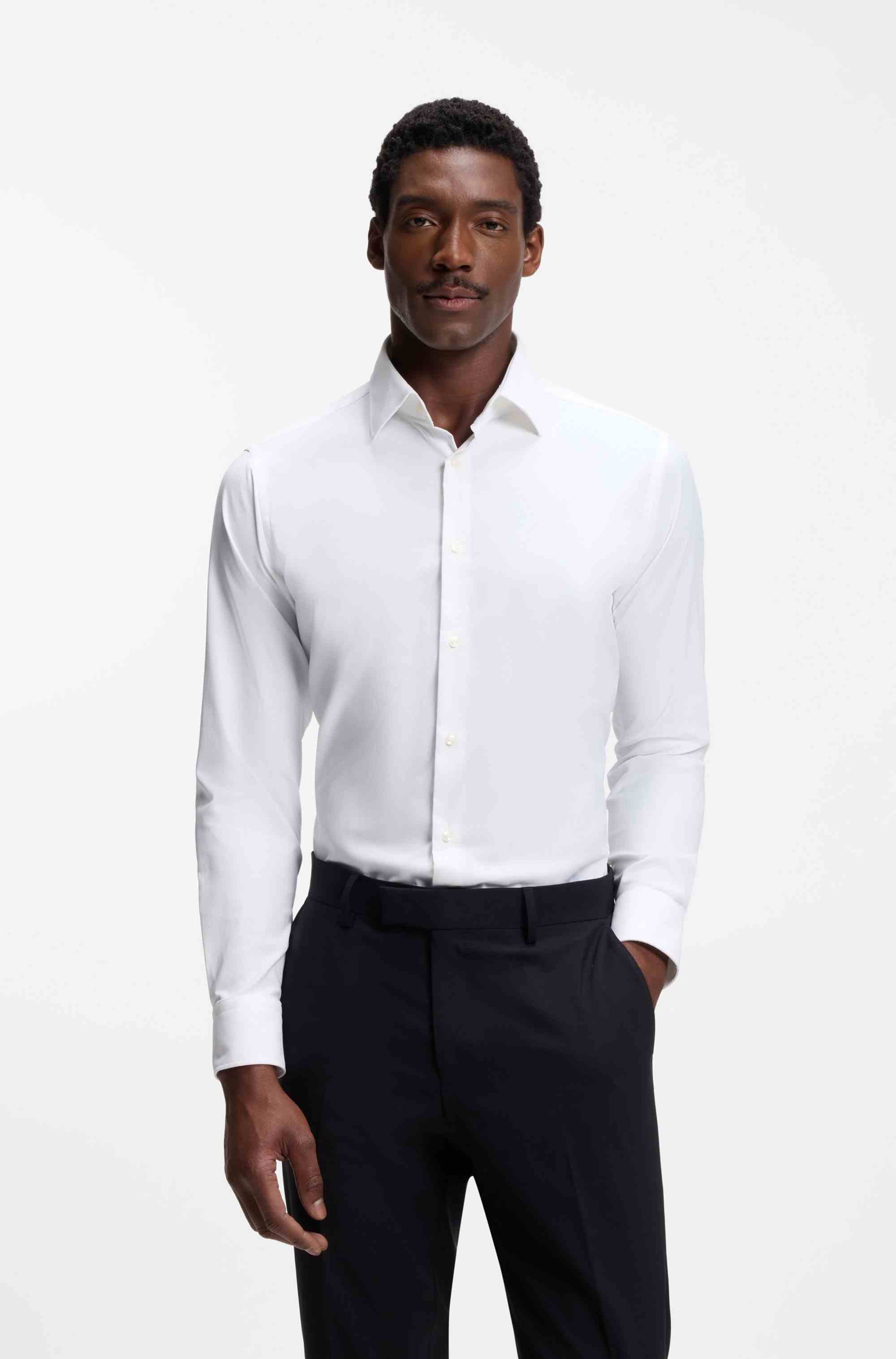 Regular-fit shirt in performance-stretch twill