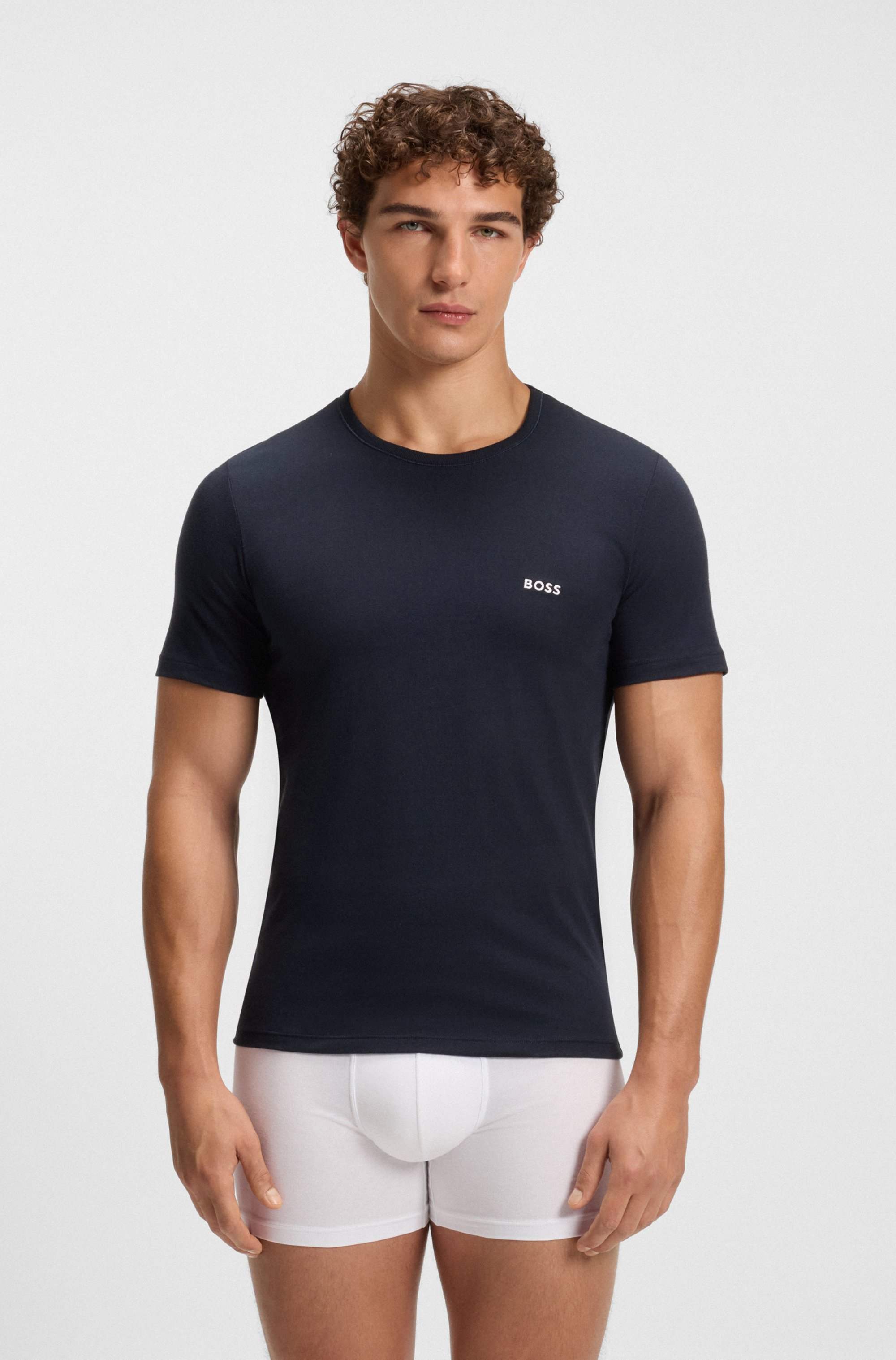 Three-pack of cotton underwear T-shirts with logo embroidery