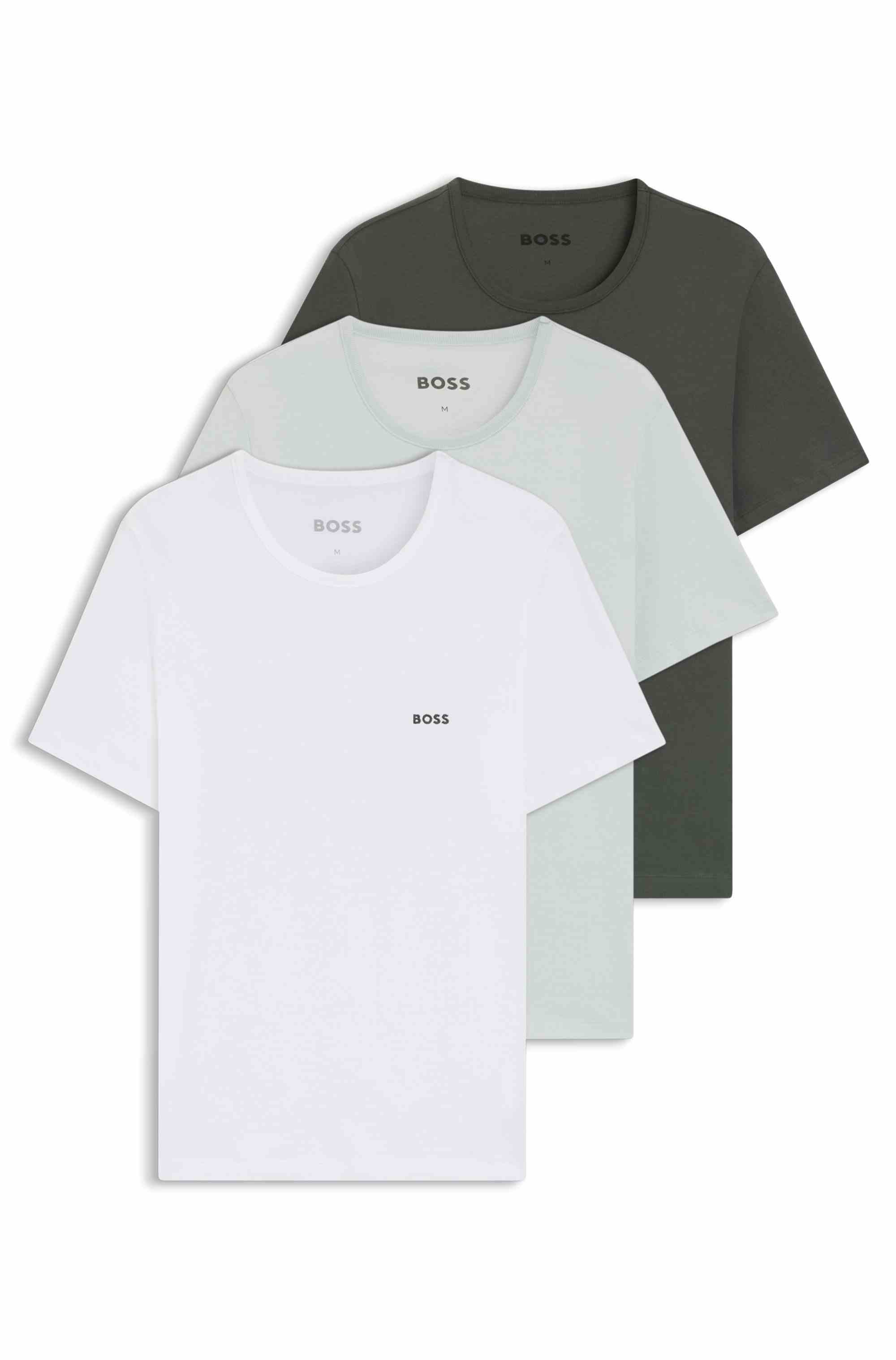 Three-pack of cotton underwear T-shirts with logo embroidery