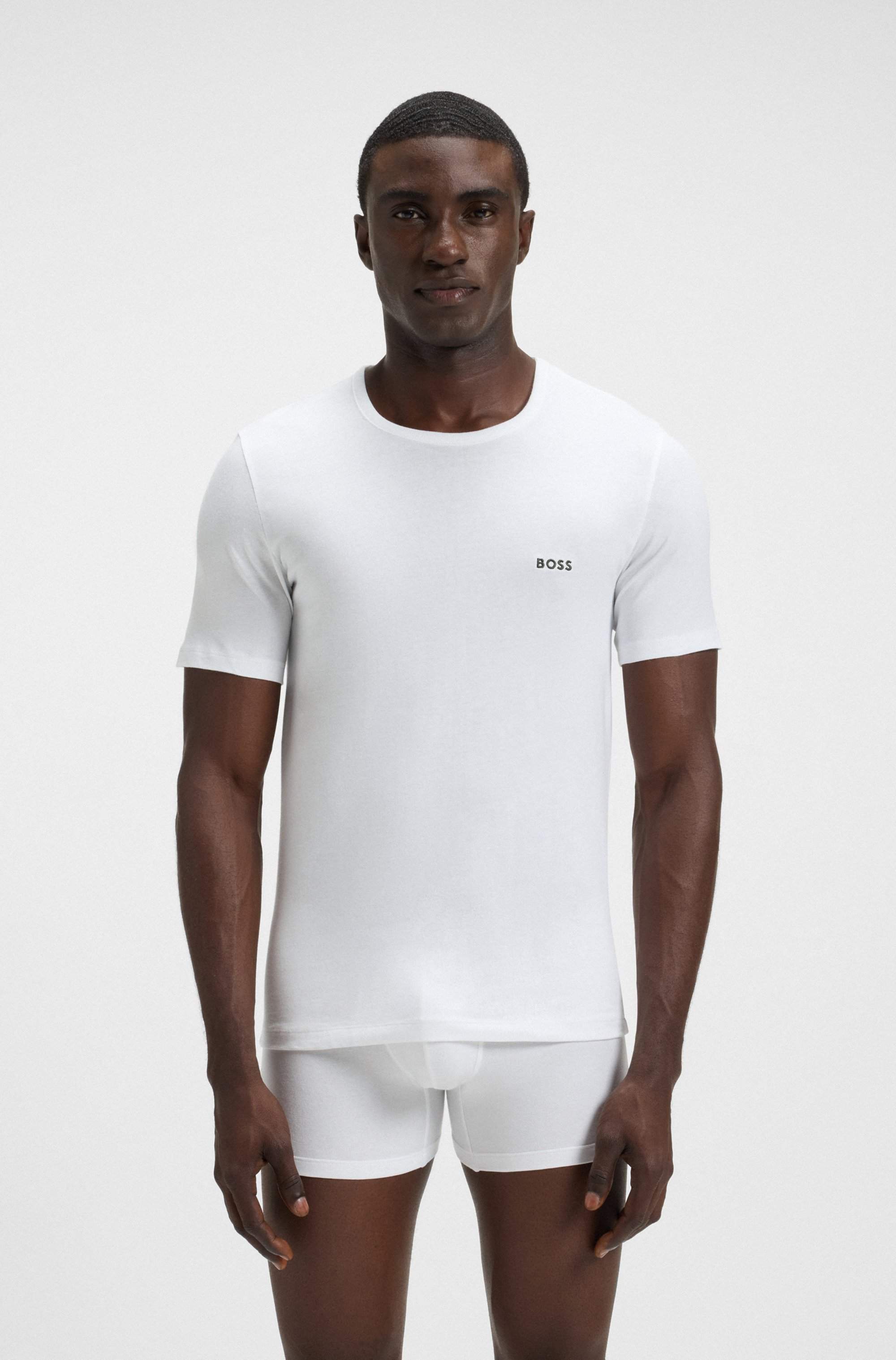 Three-pack of cotton underwear T-shirts with logo embroidery