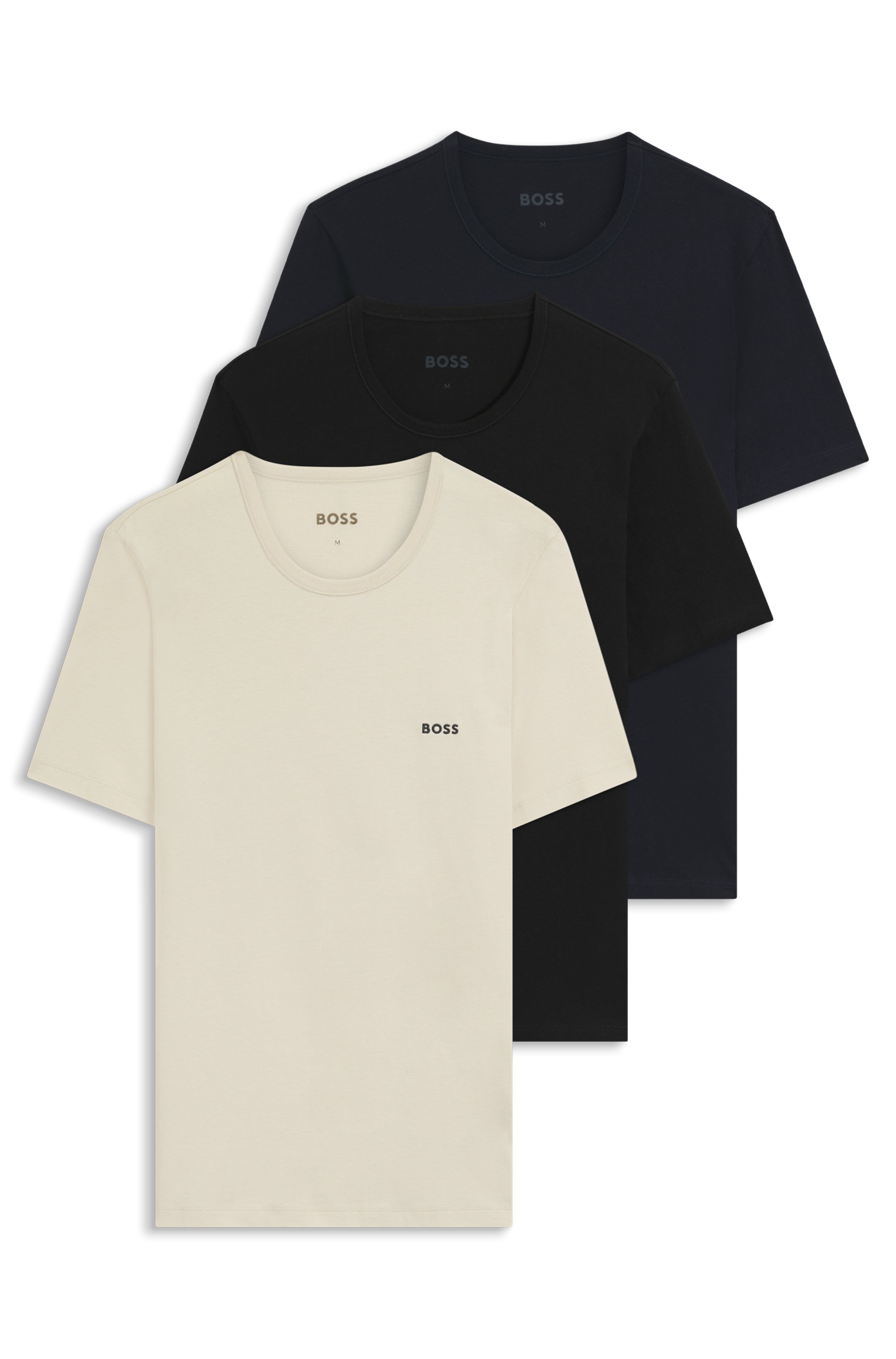 Three-pack of cotton T-shirts with logo embroidery