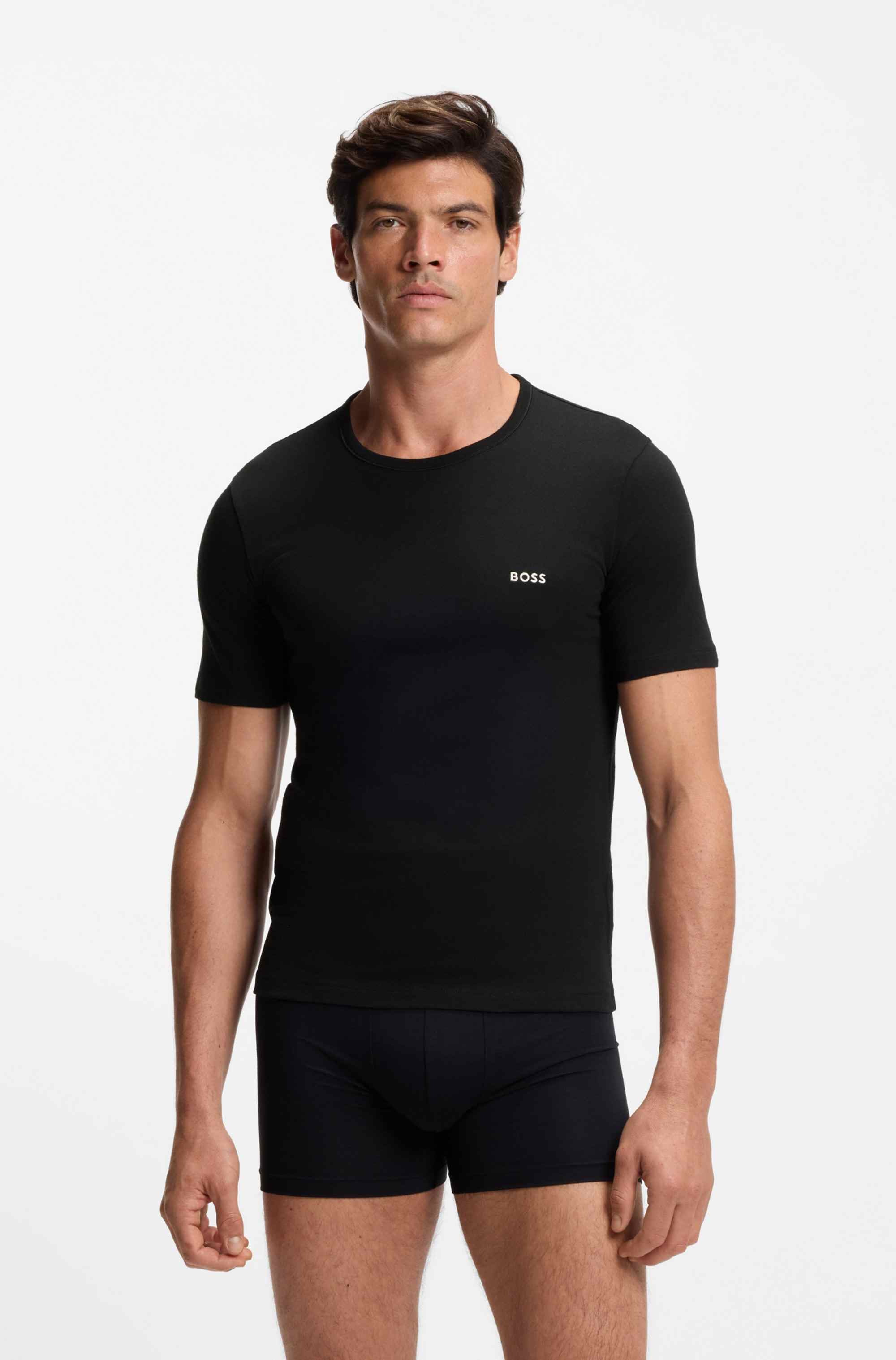 Three-pack of cotton underwear T-shirts with logos