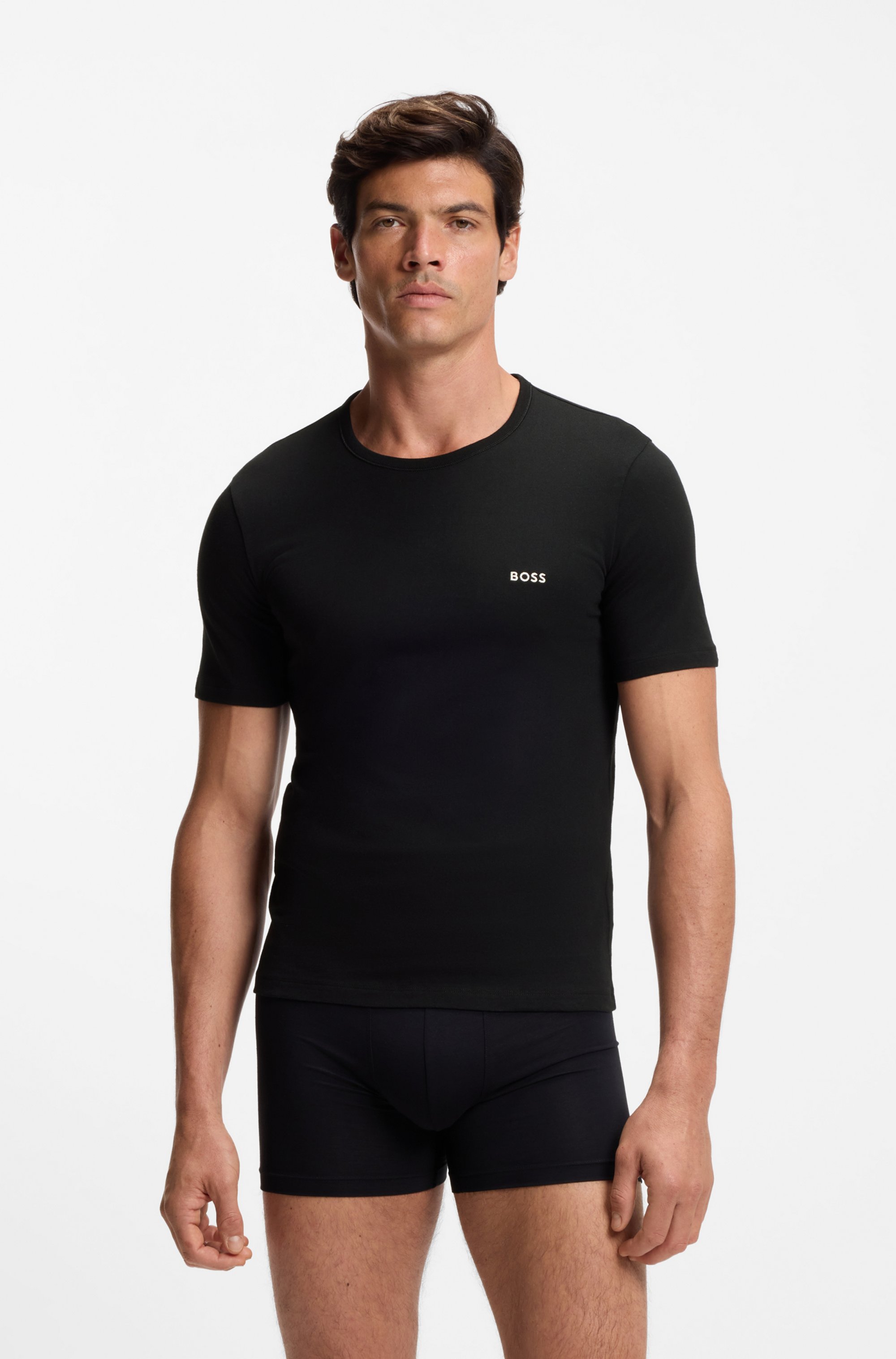 Three-pack of cotton T-shirts with logo embroidery