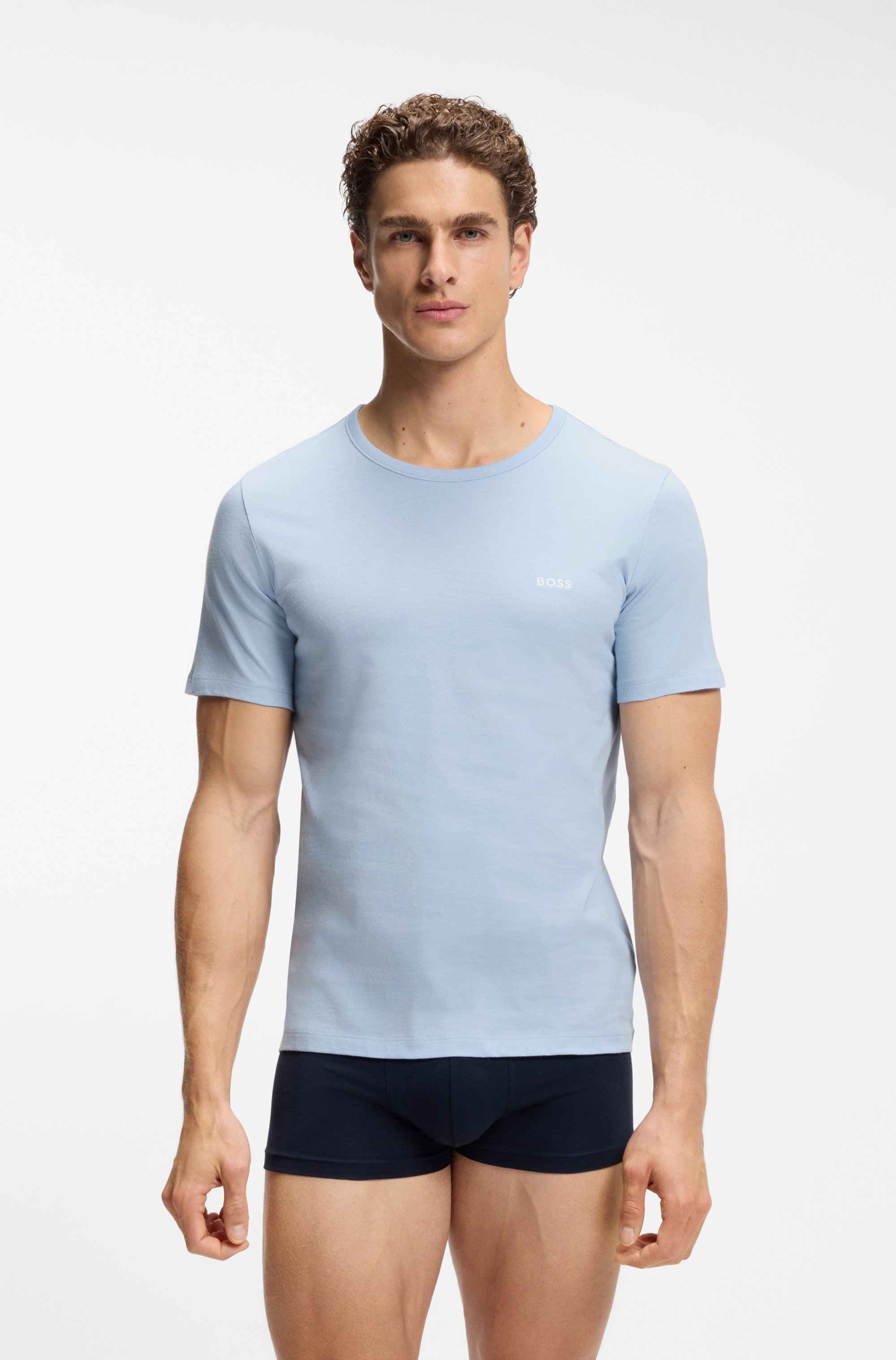 Three-pack of cotton T-shirts with logo embroidery