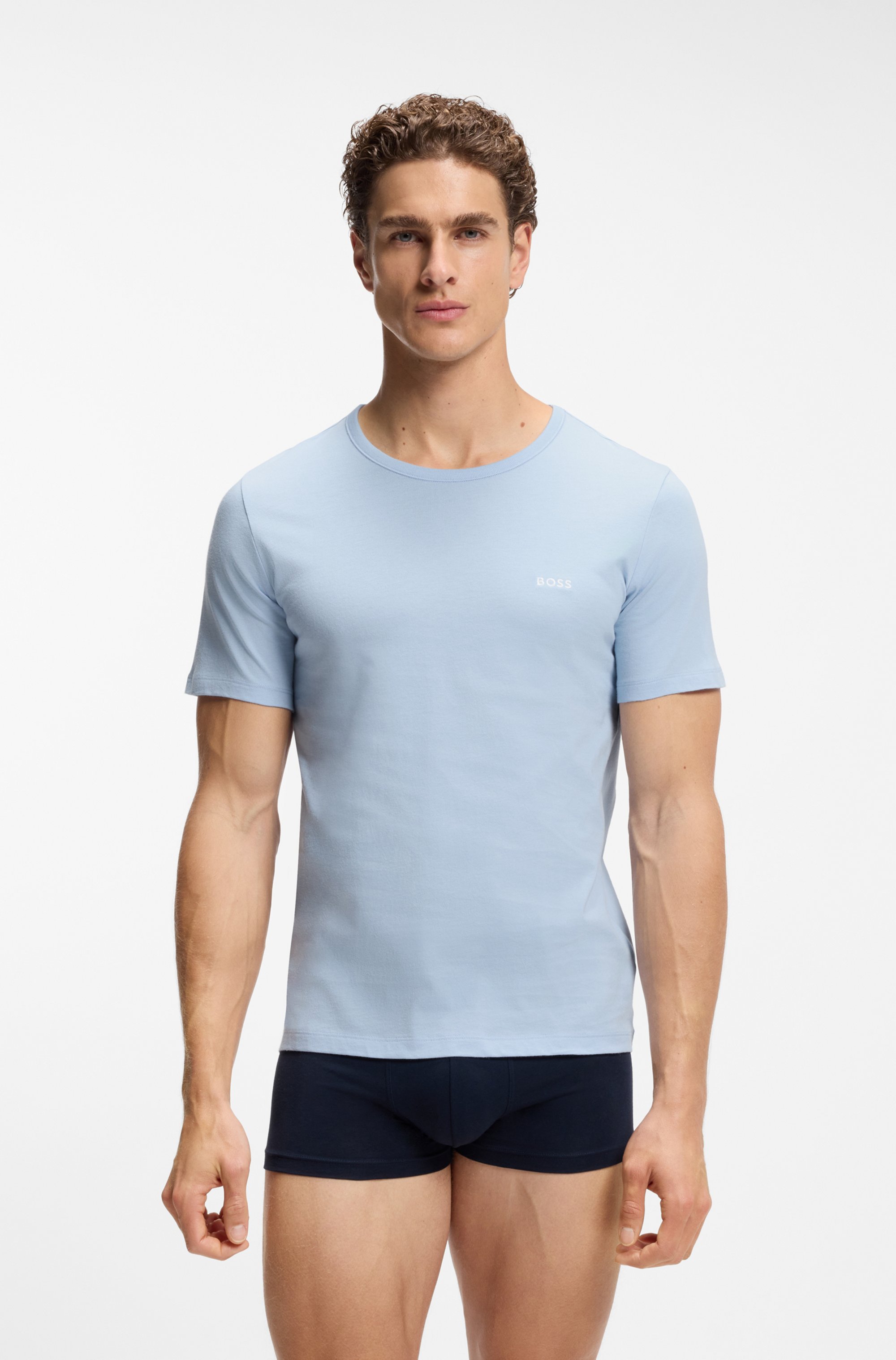 Three-pack of cotton T-shirts with logo embroidery