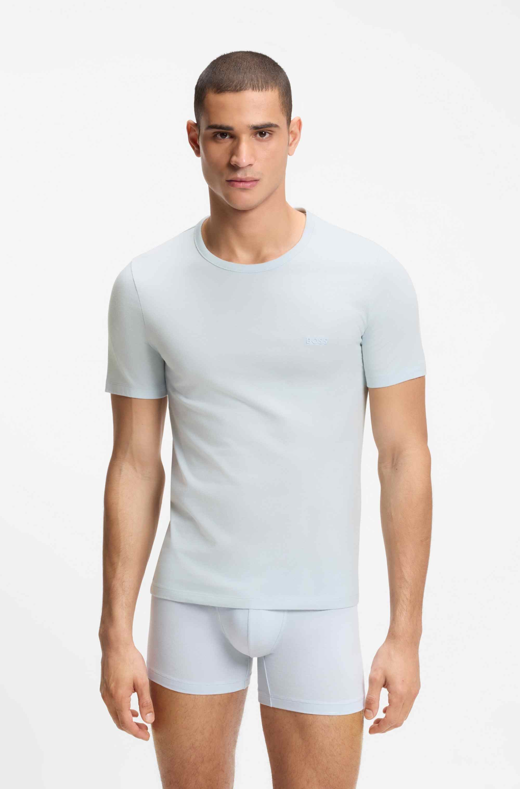 Three-pack of cotton T-shirts with logo embroidery
