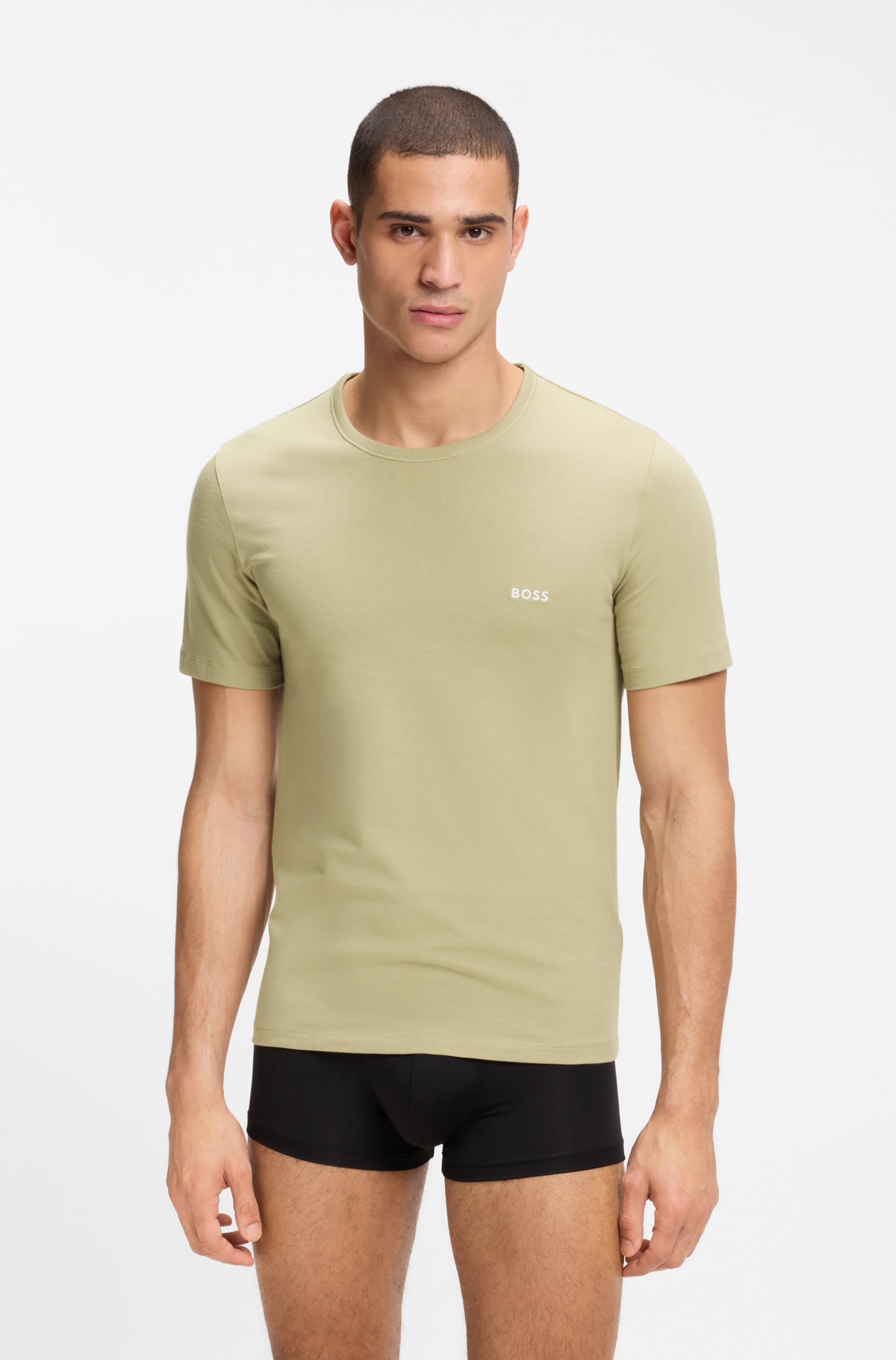 Three-pack of cotton T-shirts with logo embroidery