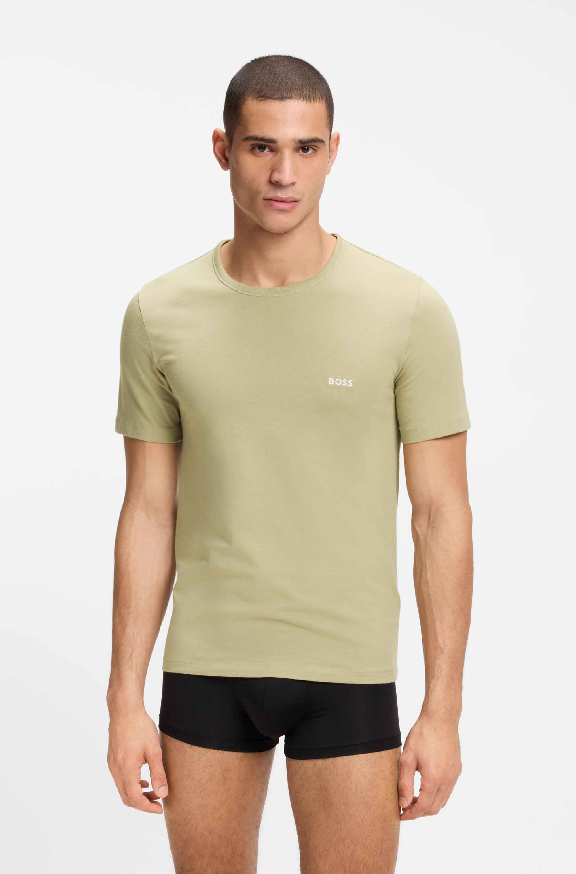 Three-pack of cotton T-shirts with logo embroidery