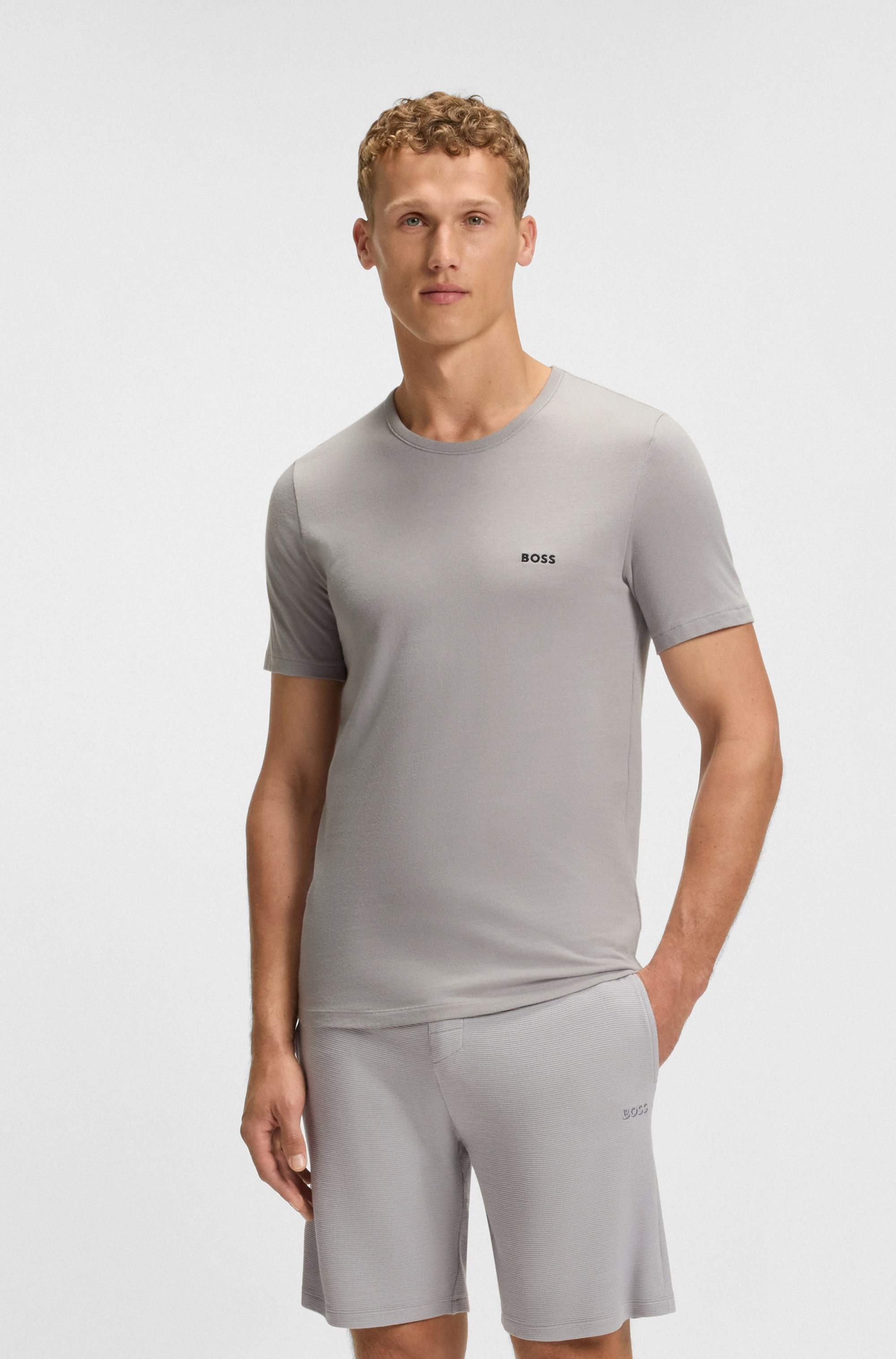 Three-pack of cotton underwear T-shirts with logo embroidery