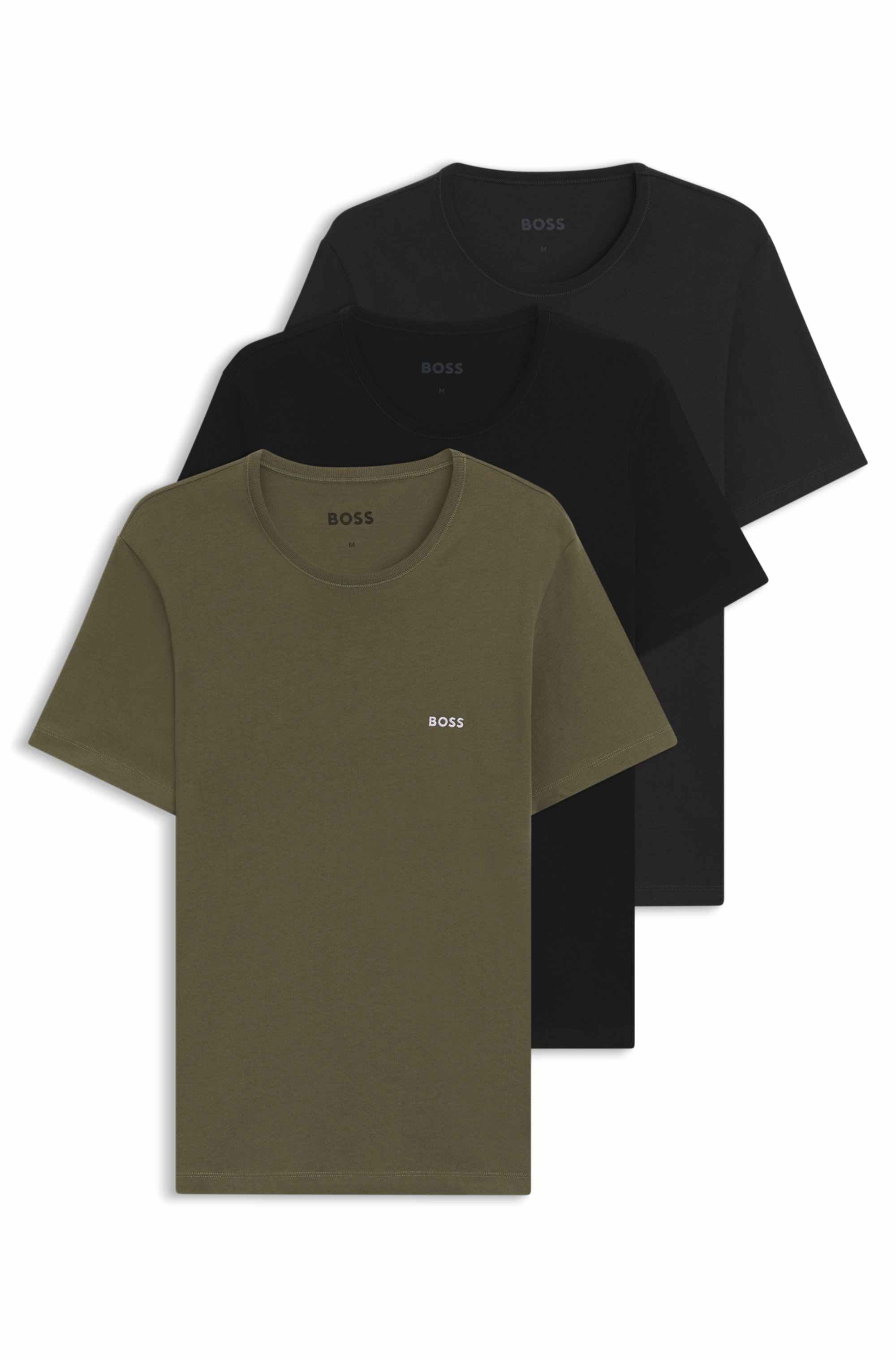Three-pack of cotton underwear T-shirts with logo embroidery