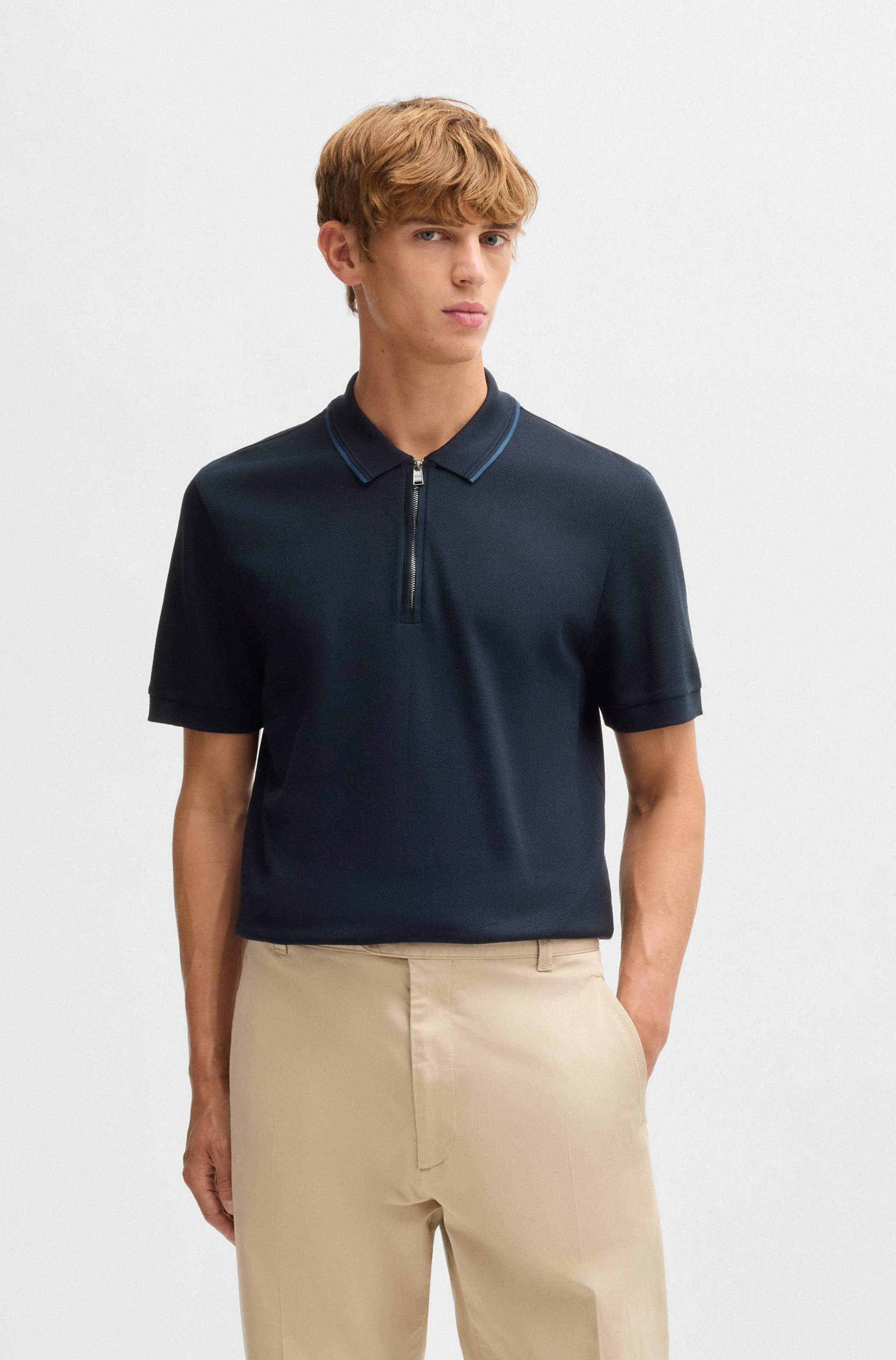 Structured-cotton polo shirt with zip placket