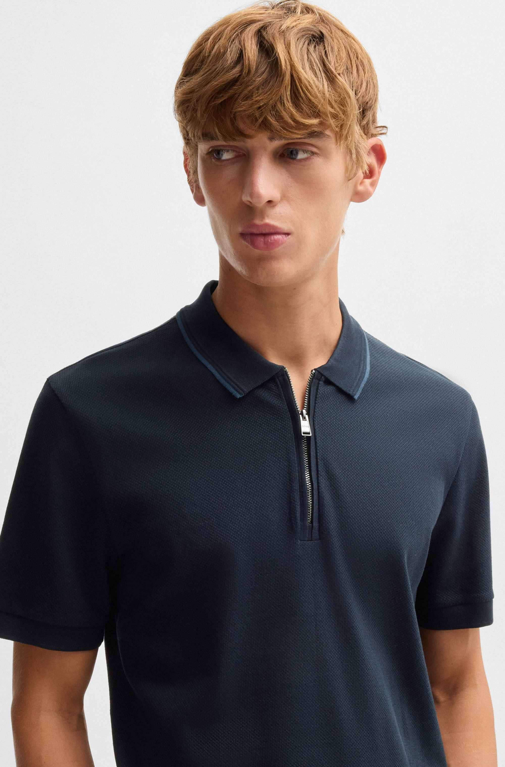 Structured-cotton polo shirt with zip placket