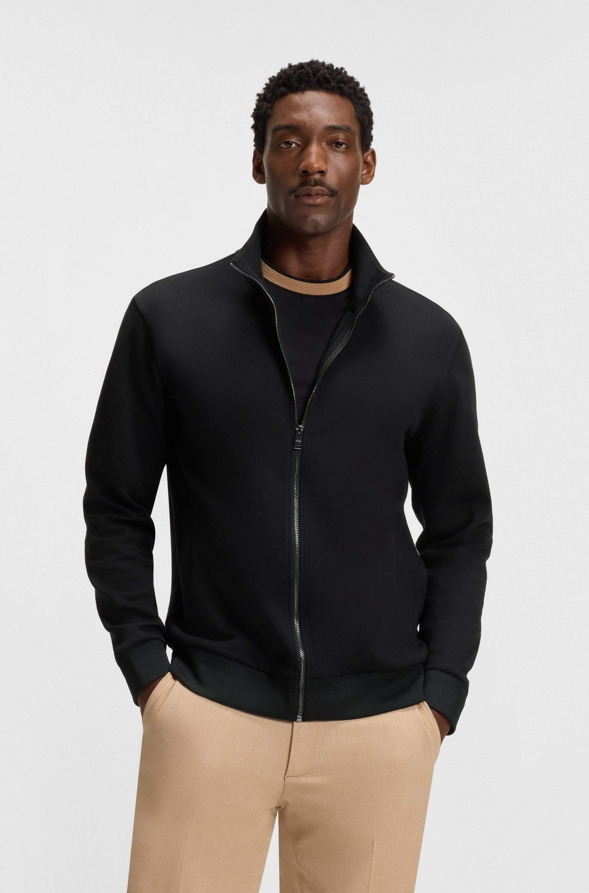 Zip-up sweatshirt in mercerised stretch-cotton piqué