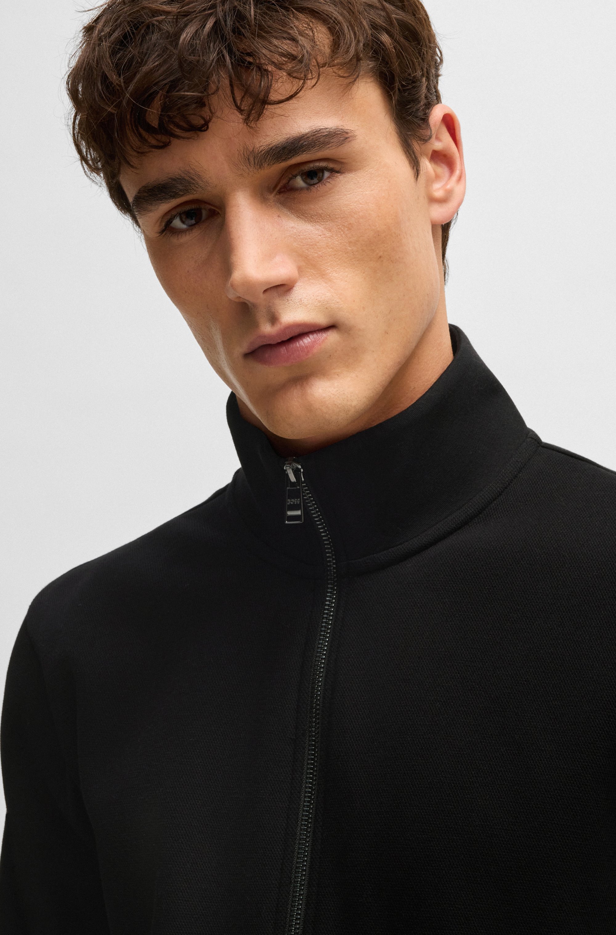 Zip-up sweatshirt in mercerised stretch cotton