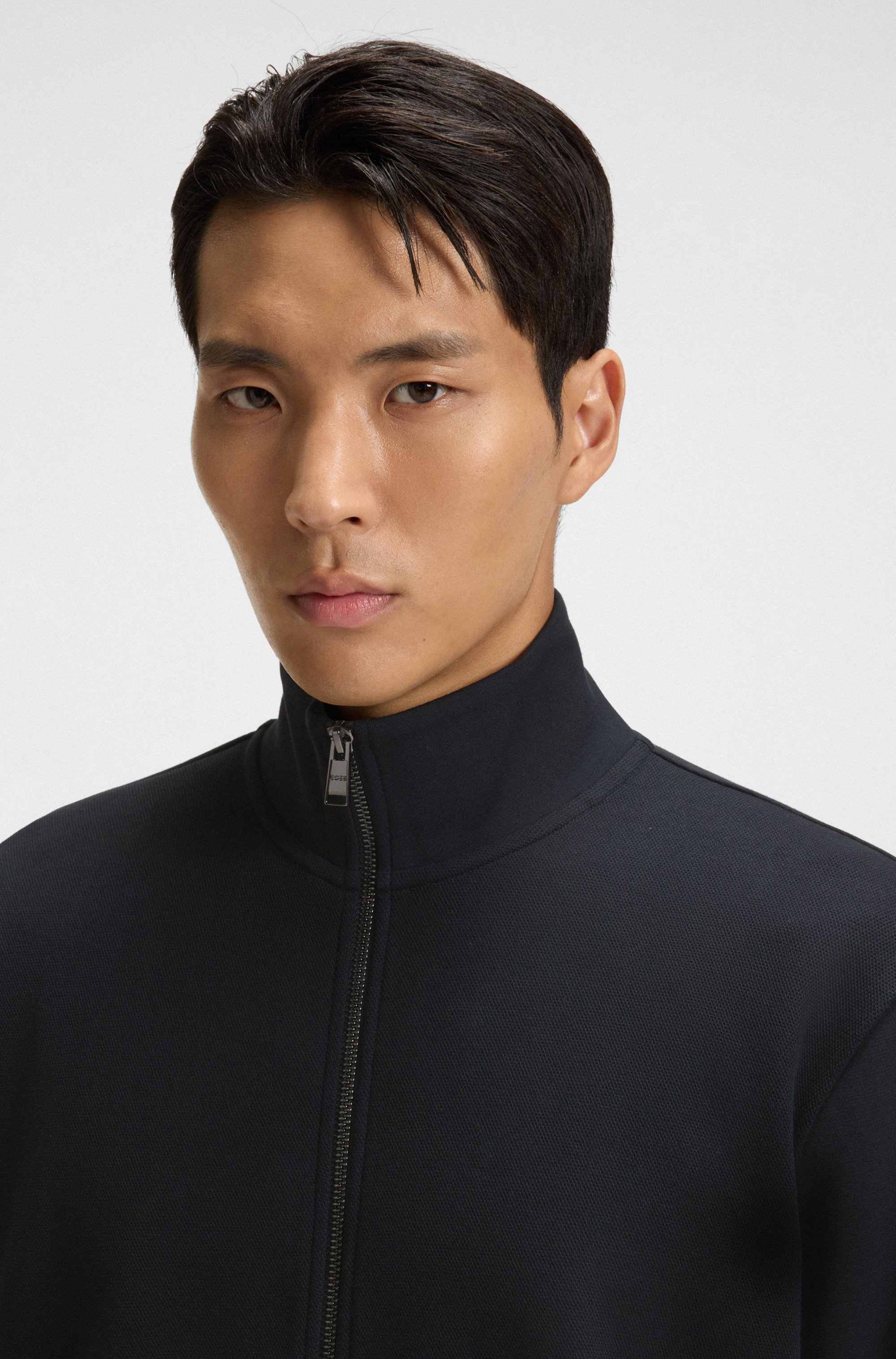 Zip-up sweatshirt in mercerised stretch-cotton piqué