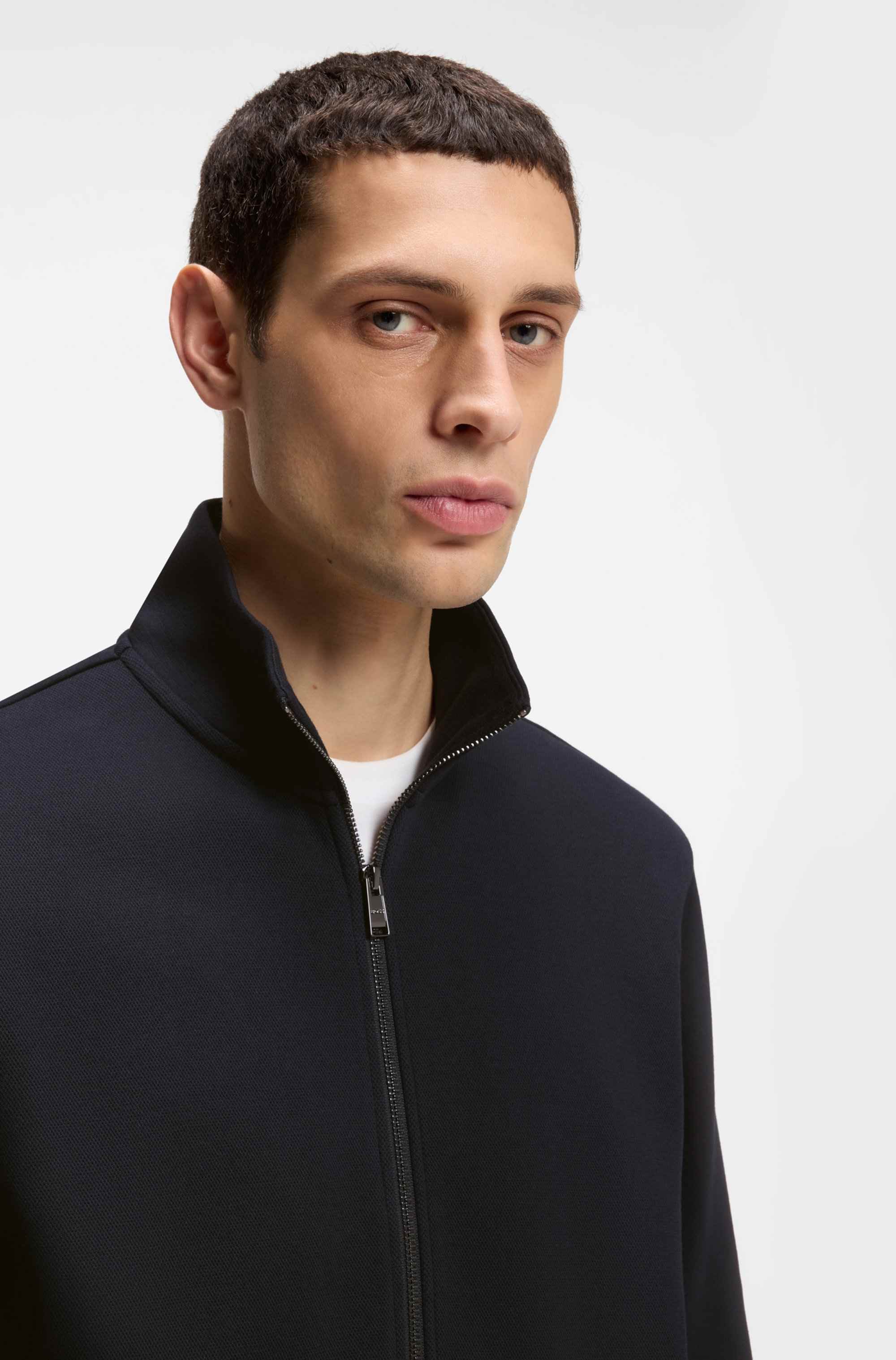 Zip-up sweatshirt in mercerised stretch-cotton piqué