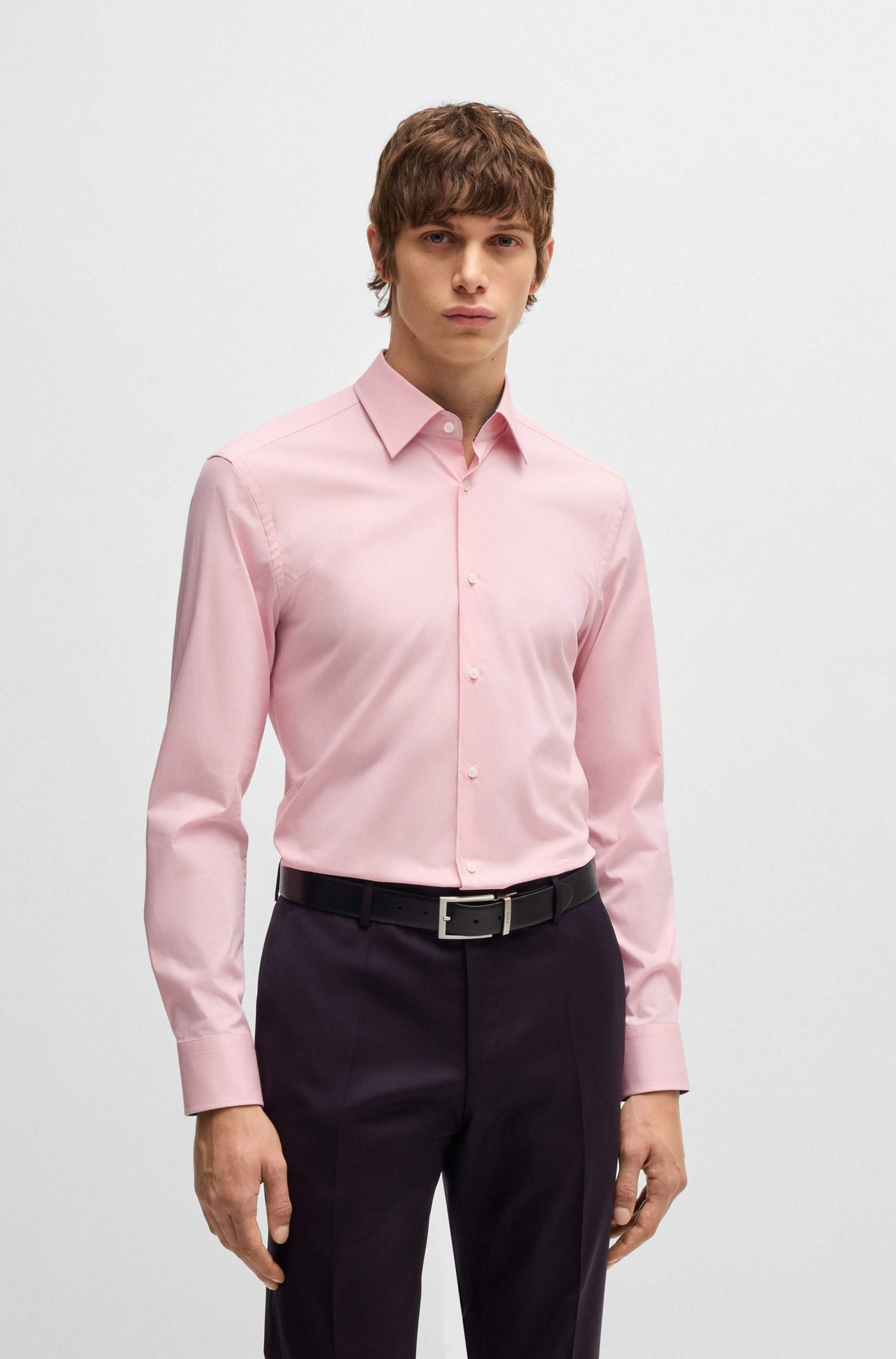 Slim-fit shirt in easy-iron stretch-cotton poplin
