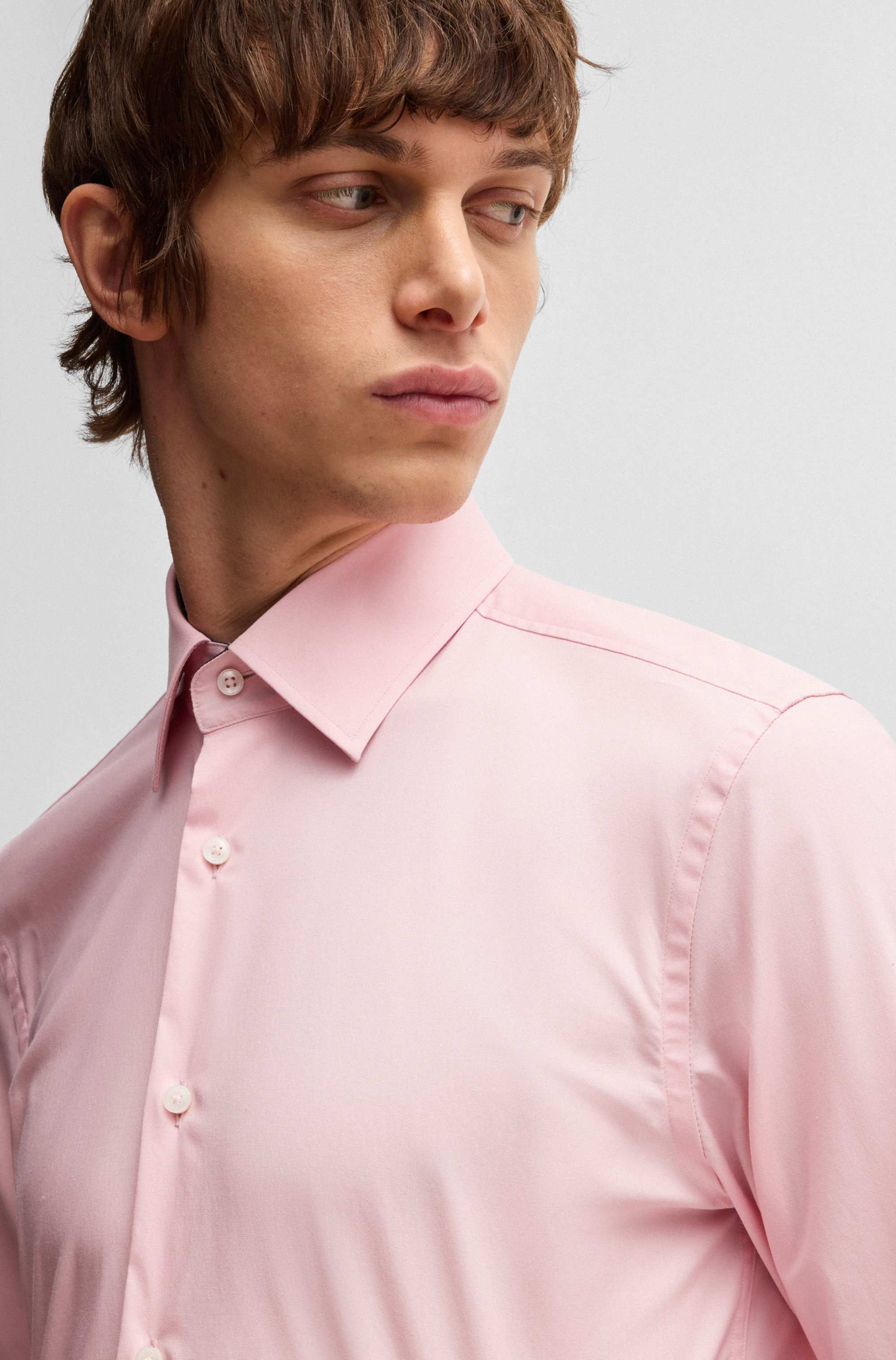 Slim-fit shirt in easy-iron stretch-cotton poplin