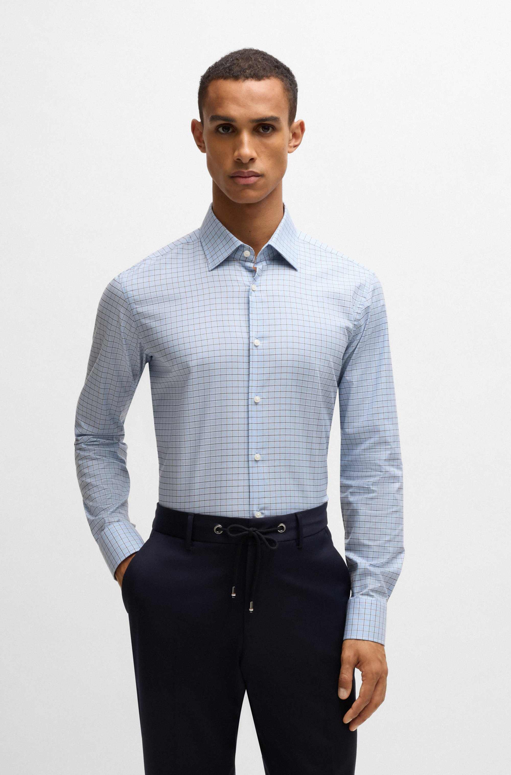 Regular-fit shirt in checked Oxford stretch cotton
