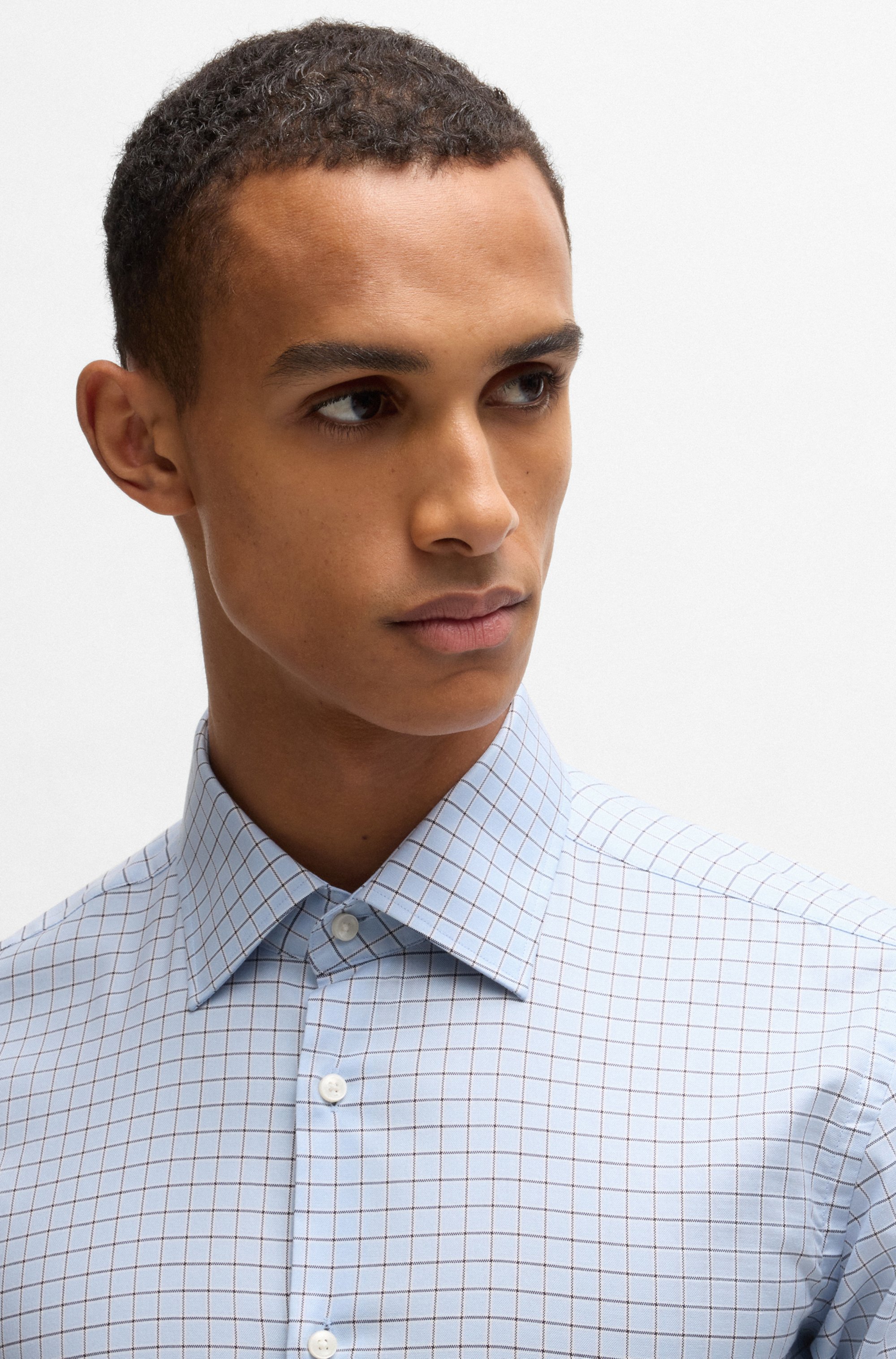 Regular-fit shirt in checked Oxford stretch cotton