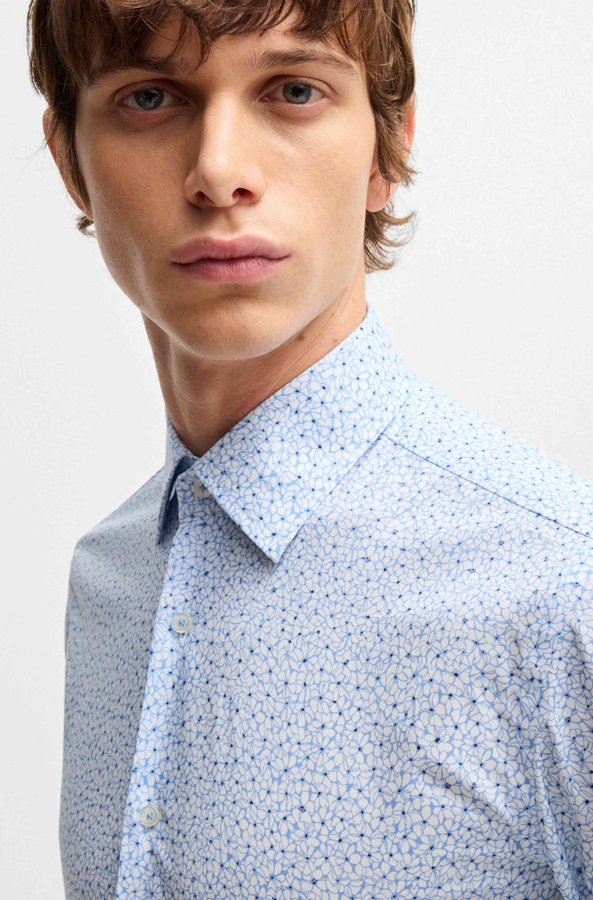Slim-fit shirt in printed stretch-cotton poplin