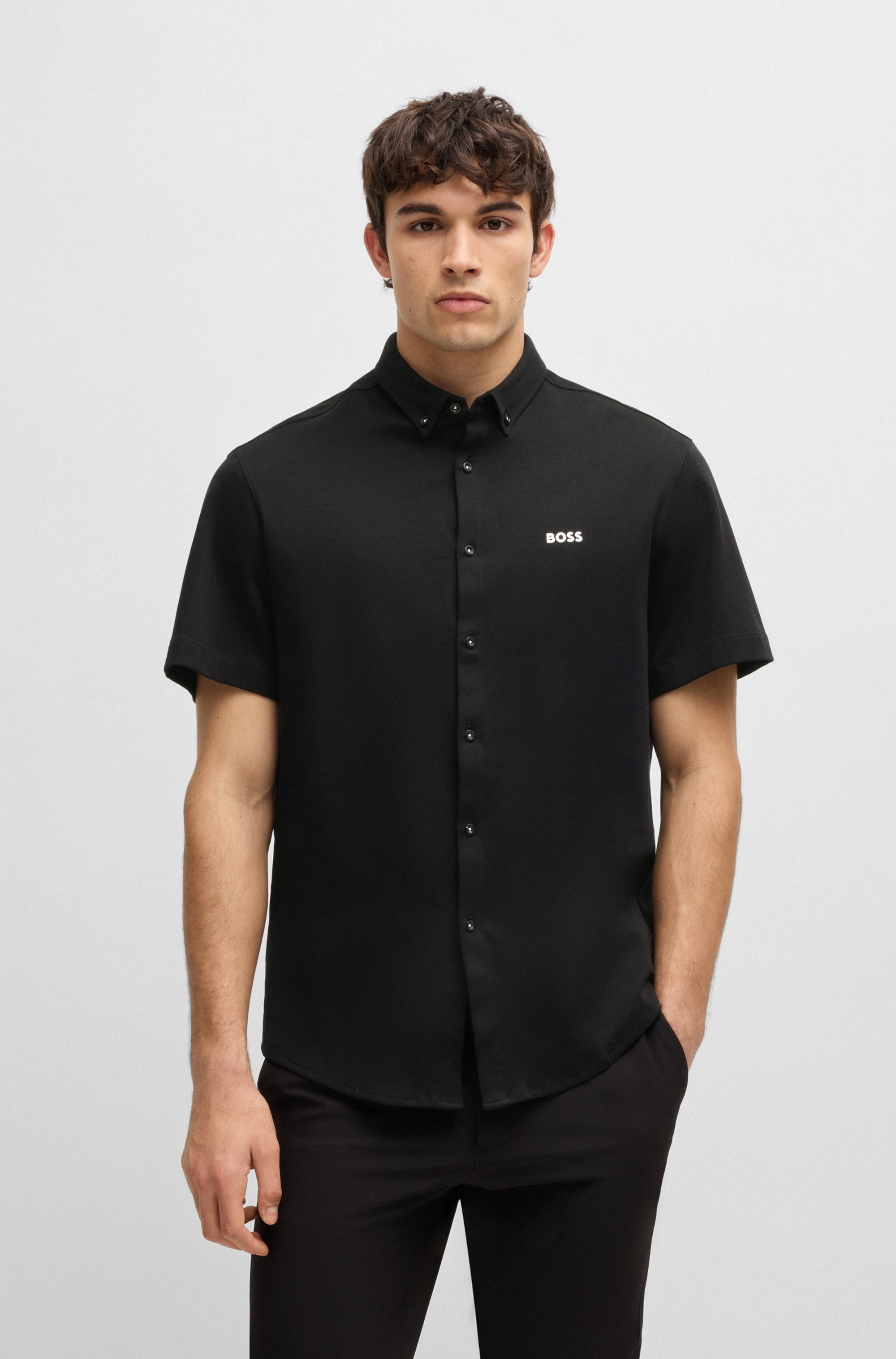 Regular-fit shirt in knitted cotton